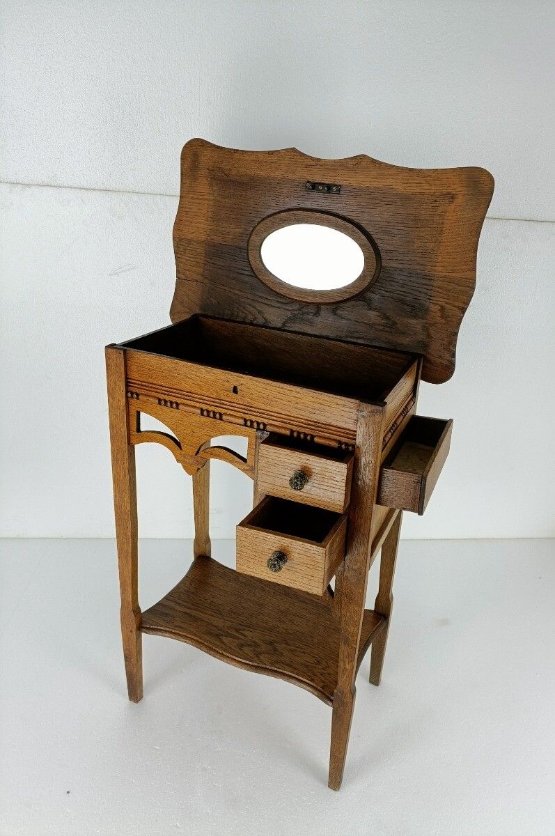 Exquisite Desk Table Sewing Quilting Box Wood Antique Two Tier Art Nouveau Gorge photo furniture