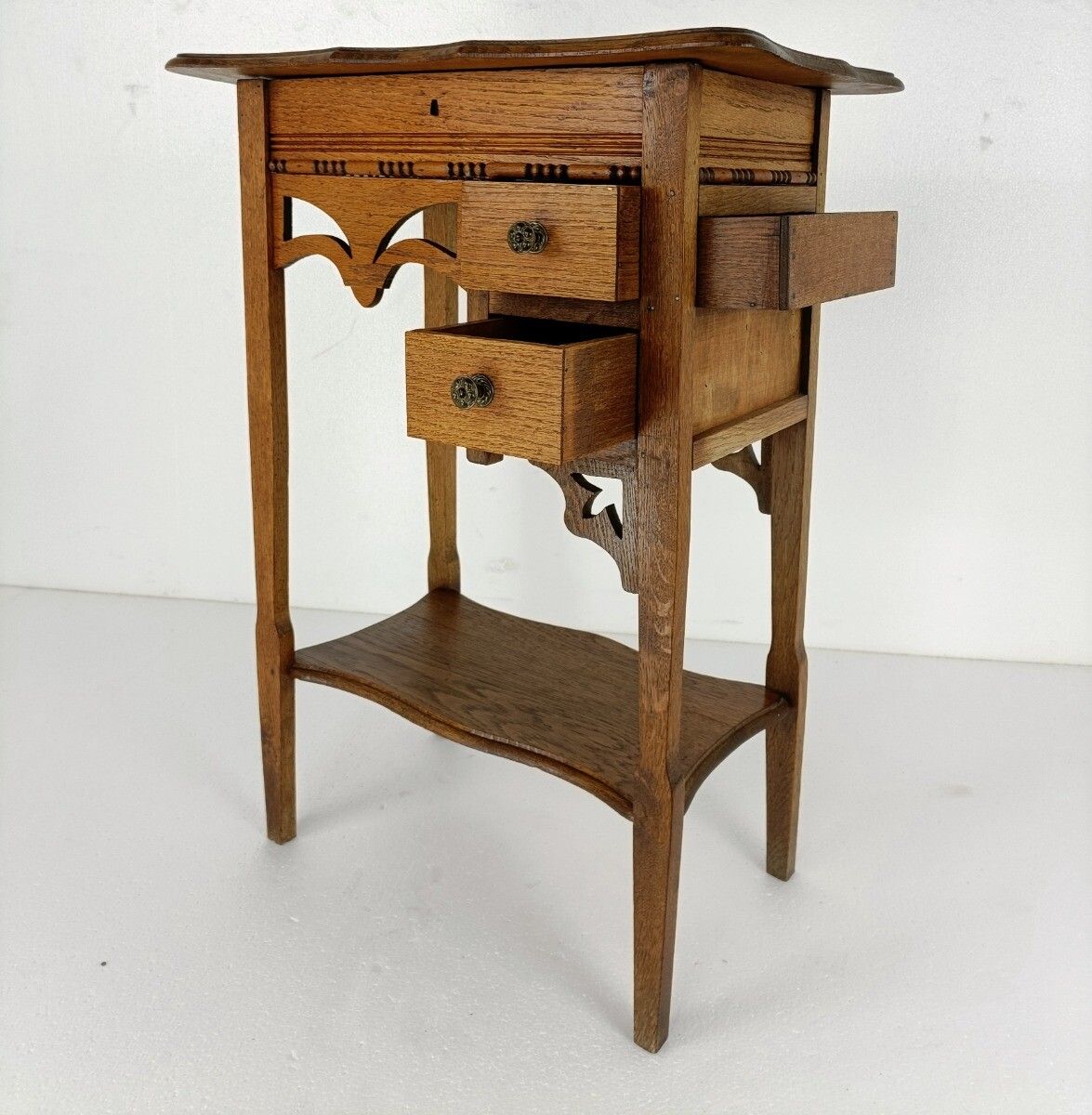 Exquisite Desk Table Sewing Quilting Box Wood Antique Two Tier Art Nouveau Gorge photo vinterior