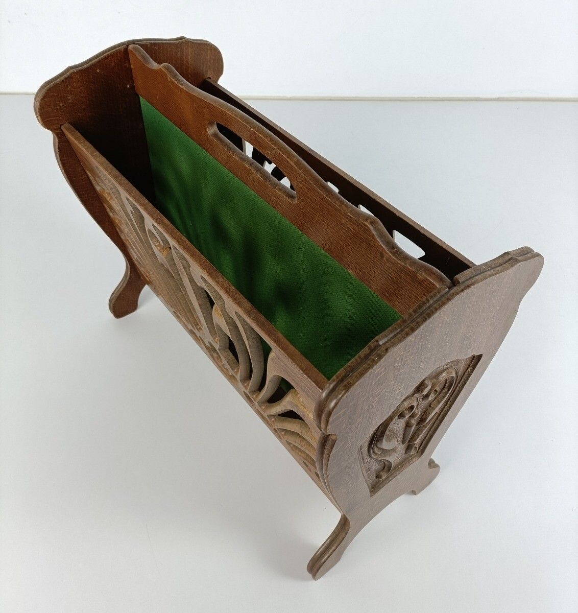 Vintage Magazine Newspaper Basket Rack Wood Wooden Barn Style Japandi photo vinterior