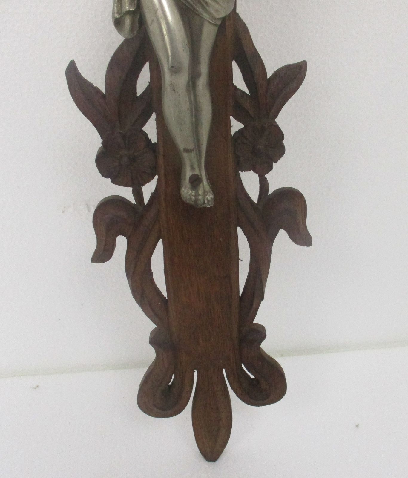 Large Hand Carved Wood French Hanging Ornate Crucifix Jesus Christ Fleur De Lis photo Art