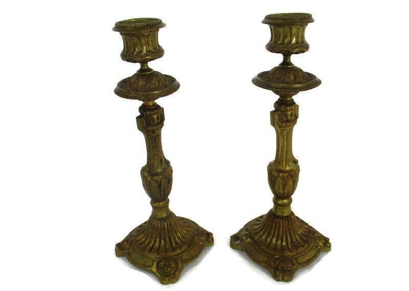 Antique Bauhaus Art Nouveau Candle Sticks Candle Holders Brass Bronze Doré Styl