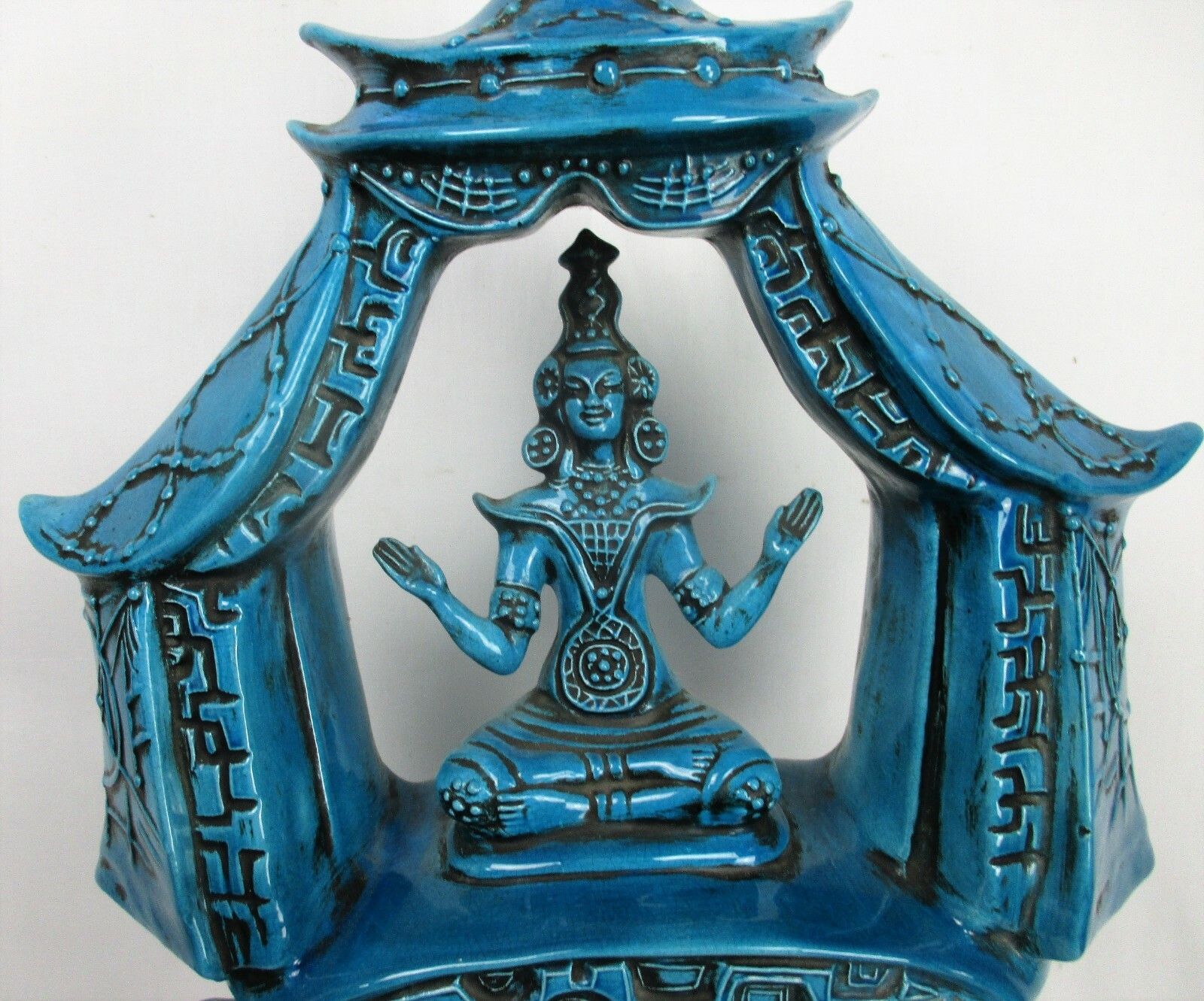 Ceramic Buddha Statue Rimini Blue Foo Dog Temple Marked Arca Turquoise Lovely photo furniture