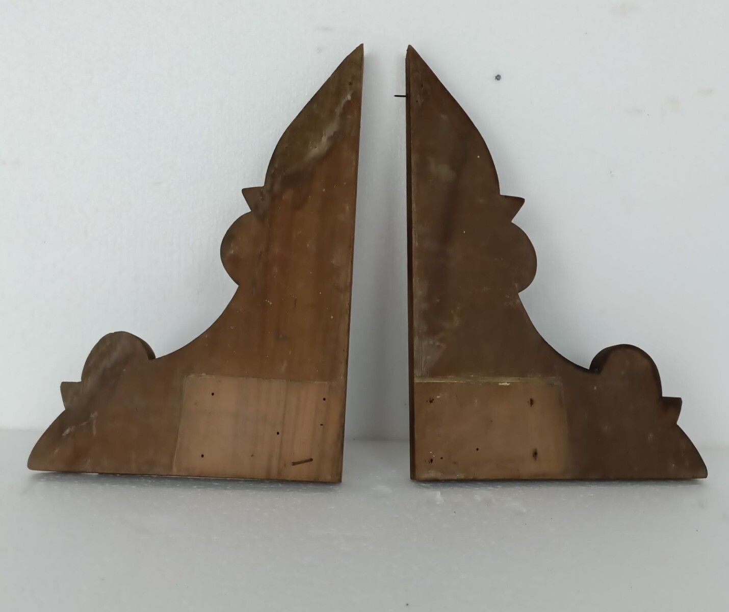 Couple French Corbels Hand Carved Wood  Pediment Ornate Finial Architectural Bra photo vintage