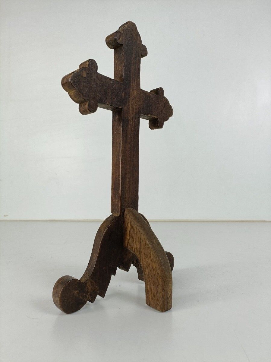 Standing Antique Hand  Carved Wooden Desk Table Crucifix 19th Century French photo 158.0