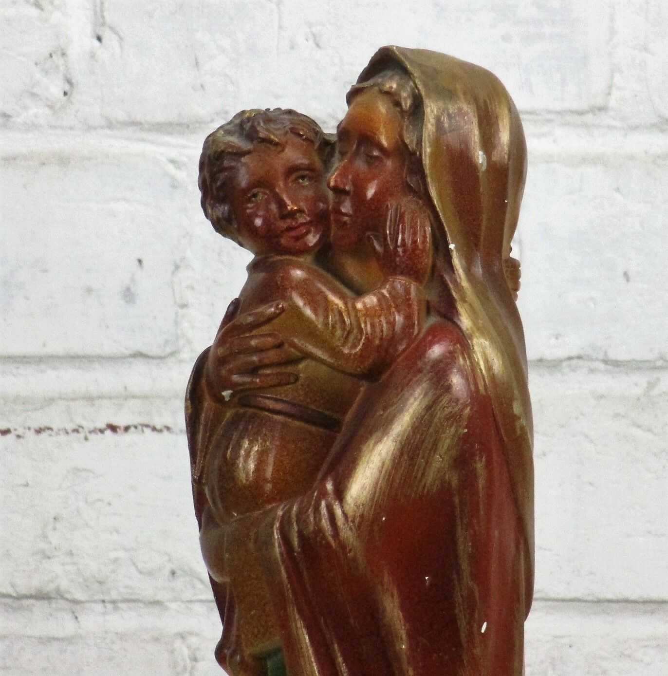 Polychrome Statue Madonna  Holy Mother Virgin Mary Infant Child Tenderness 15.7" photo for sale