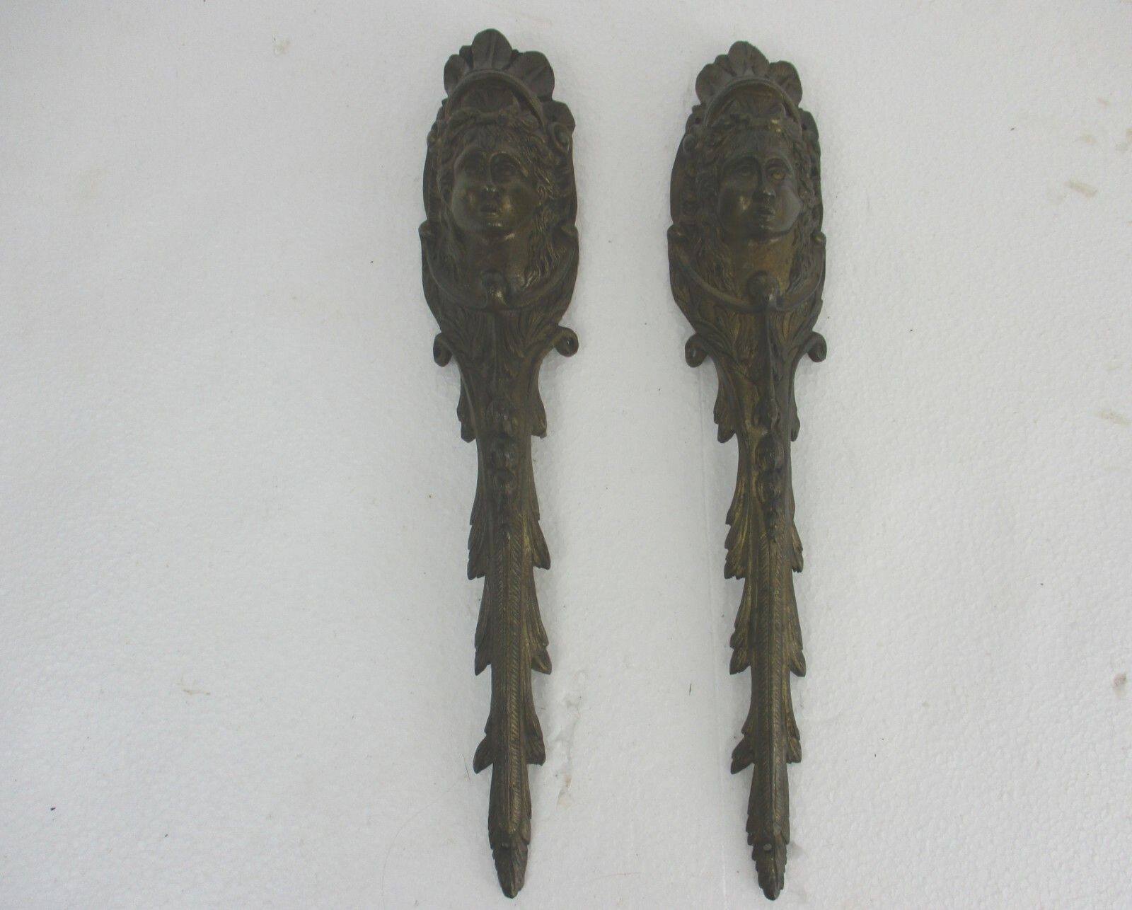 Pair Antique Brass Furniture Trim Mythical Female Head Reclaimed  Architectural photo furniture