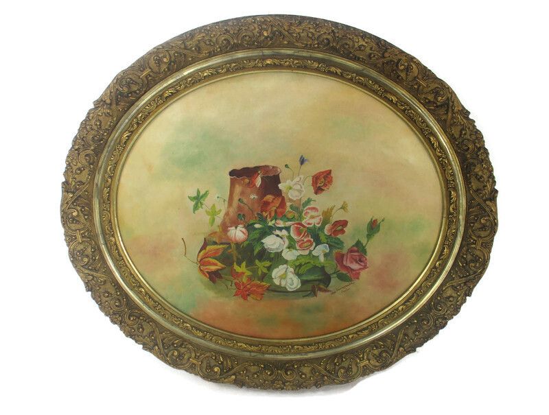 Oil Painting On Canvas Gorgeous Wooden Plaster Oval Frame Stil Life Vd Grachte