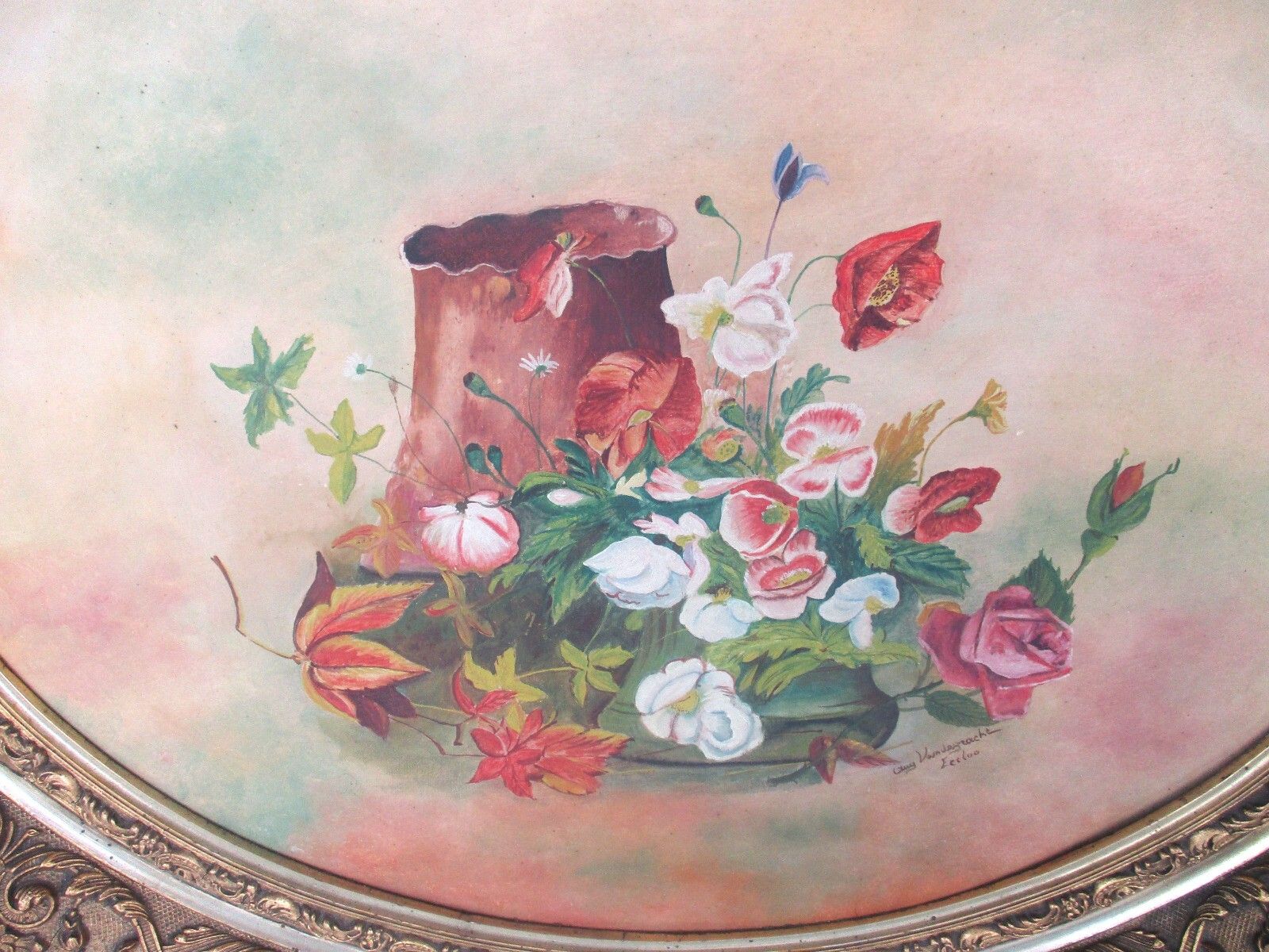 Oil Painting On Canvas Gorgeous Wooden Plaster Oval Frame Stil Life Vd Grachte photo furniture
