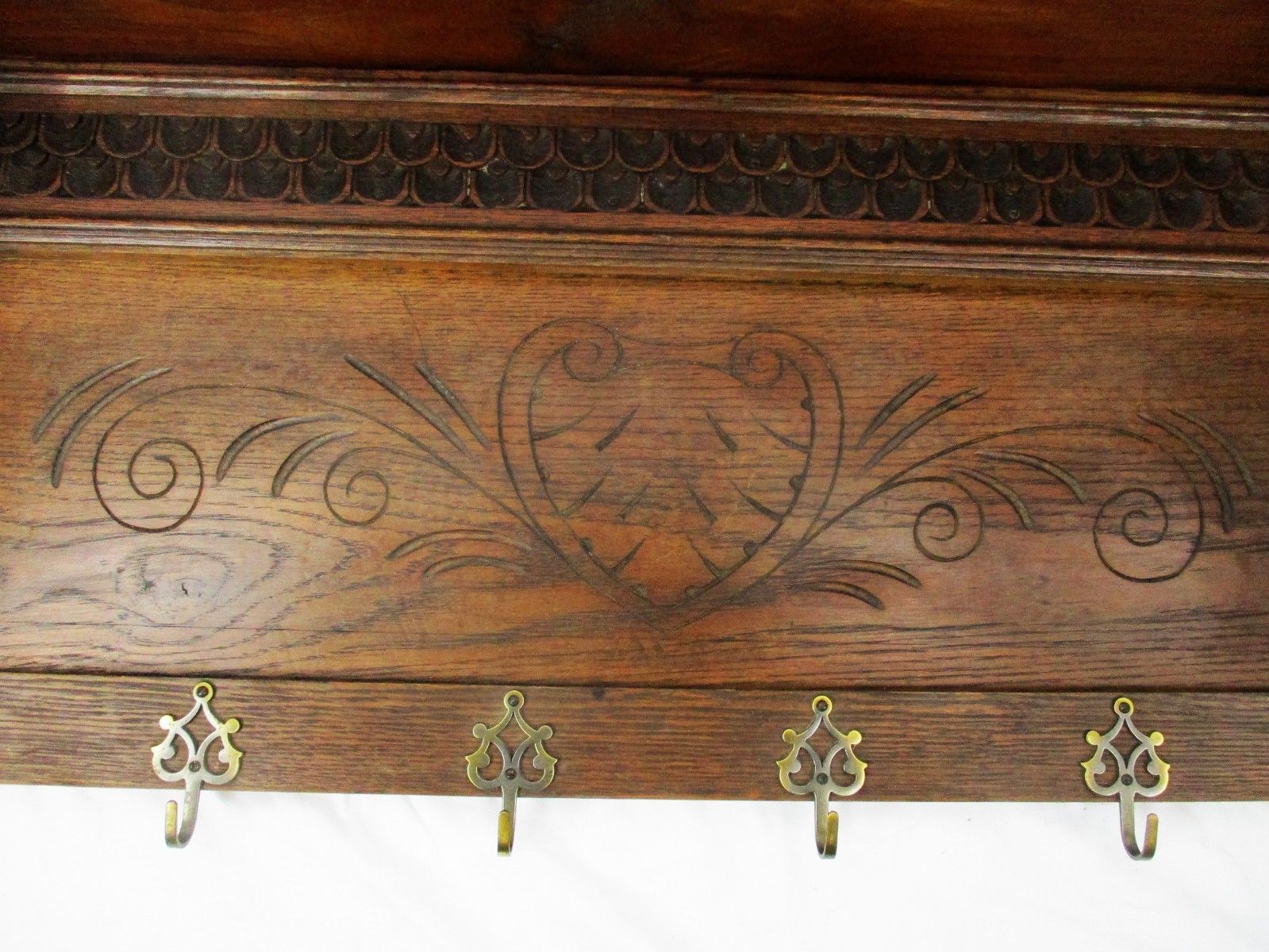 Gorgeous Hand Carved Wood Coat Hat Kitchen Hallway Rack  Ornate Lion Heads 40" photo for sale