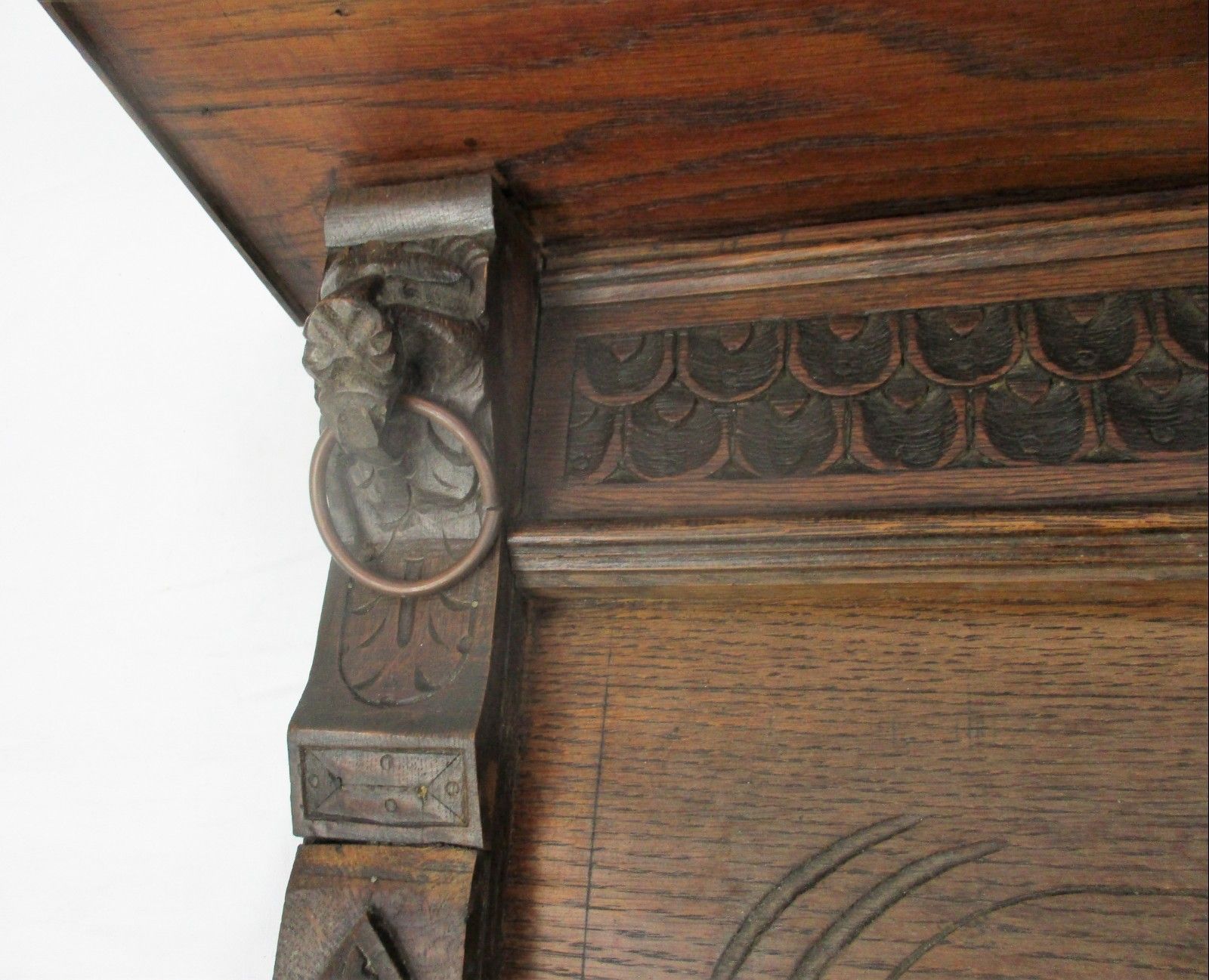 Gorgeous Hand Carved Wood Coat Hat Kitchen Hallway Rack  Ornate Lion Heads 40" photo Furniture