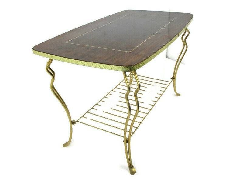 Small Vintage Coffee Table Side Occasional Table Era Eames Retro Funky Brass Woo