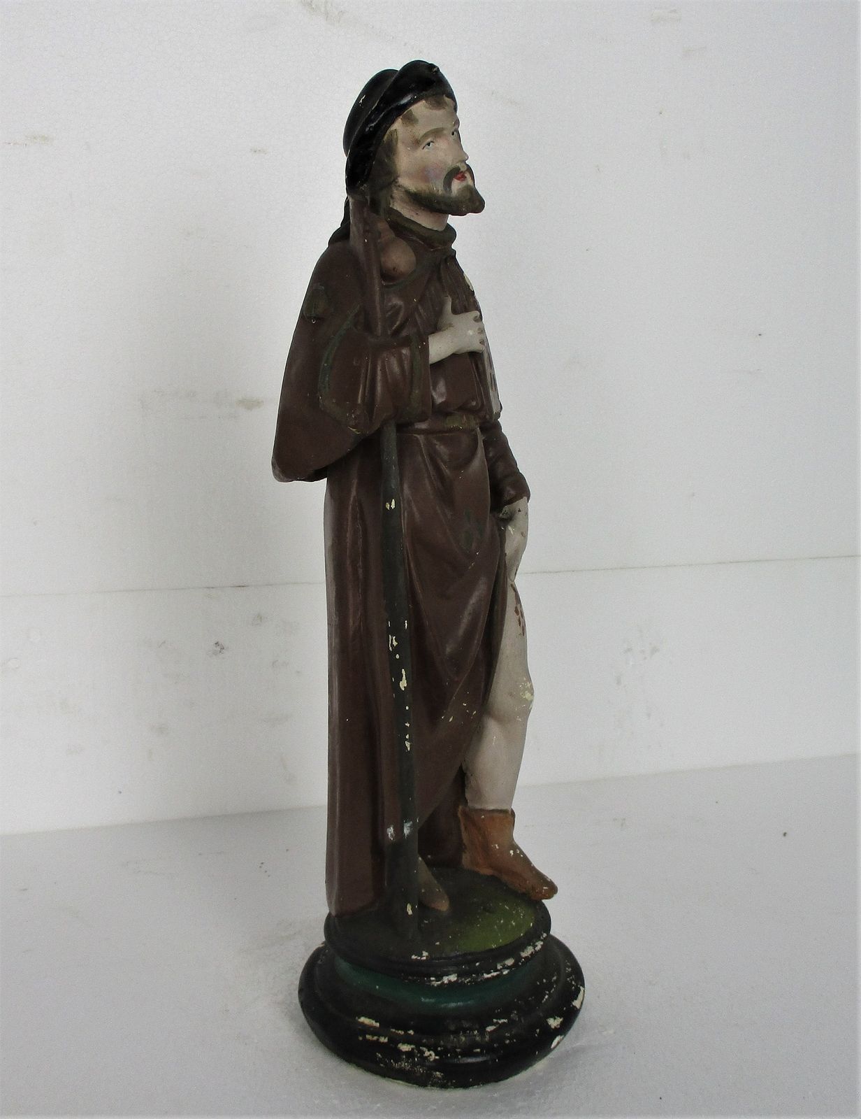 Statue Saint Roch Rocchus Rocco Plaster Patron Of Dogs Bachelors Htf 18.3" photo vinterior