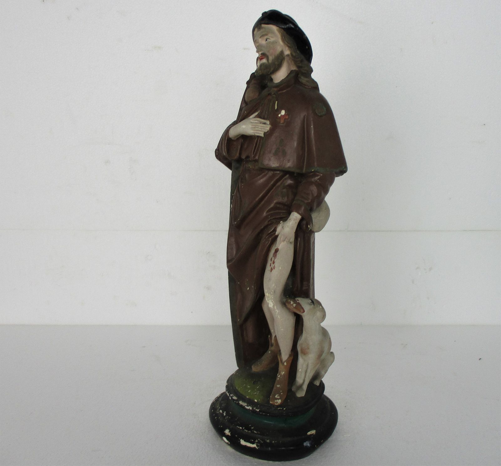 Statue Saint Roch Rocchus Rocco Plaster Patron Of Dogs Bachelors Htf 18.3" photo buy
