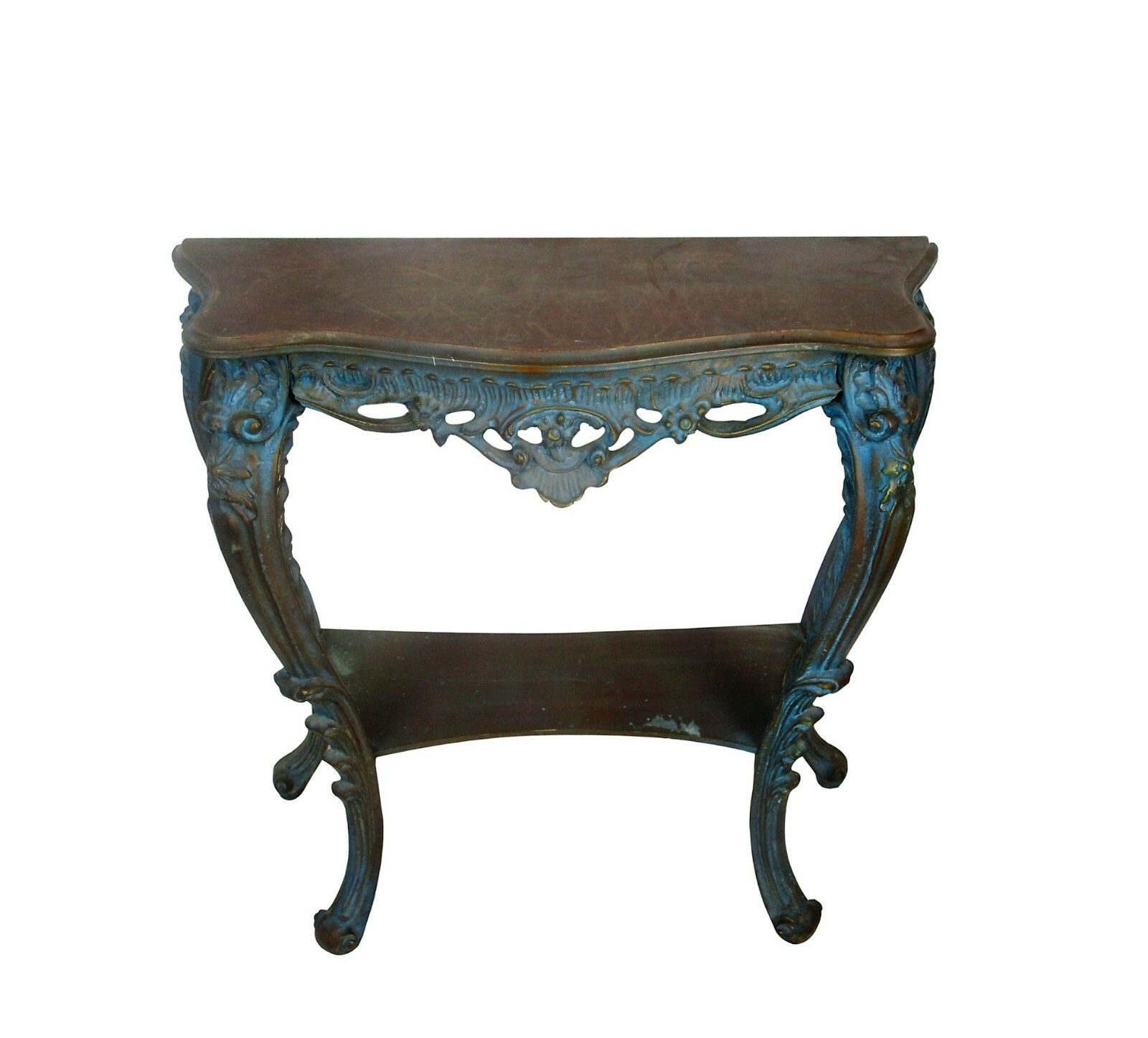 Demi Lune Console Ornate Hand Carved Wood Mirror Hollywood Regency Blue Gold Wow photo buy
