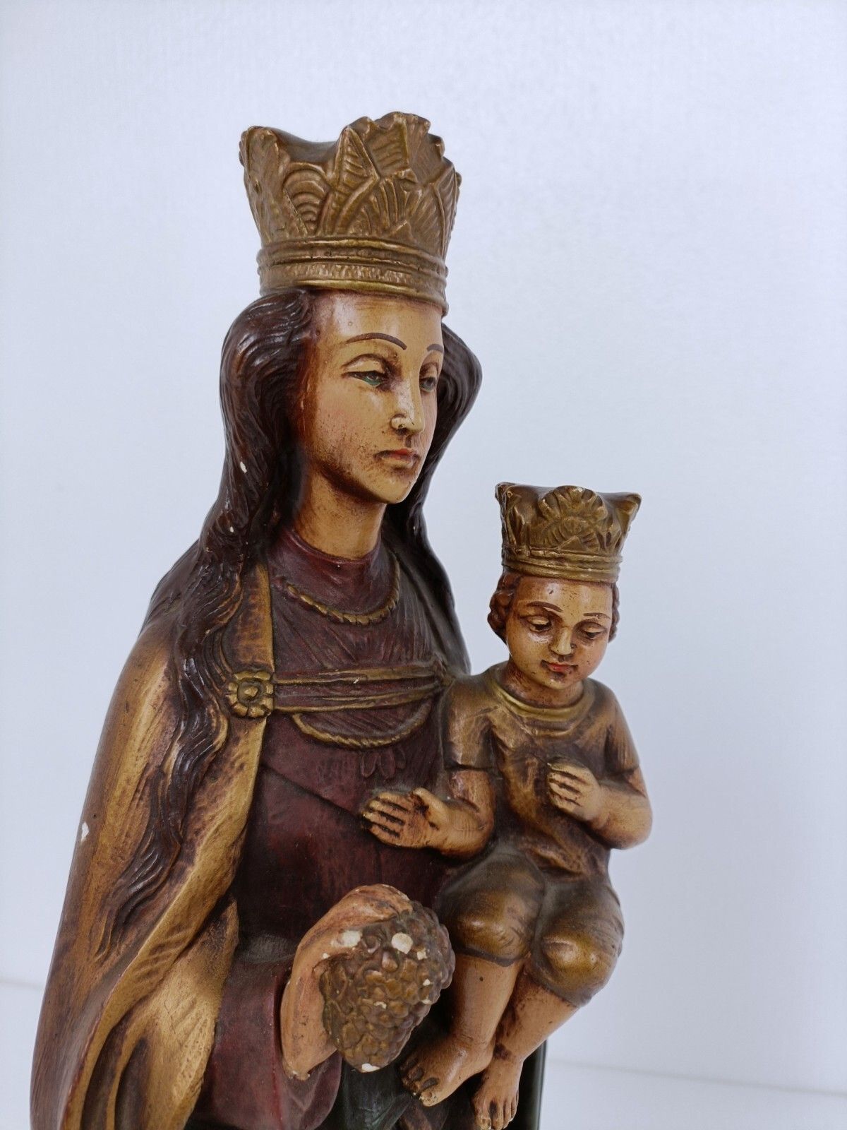Statue Our Lady Of Tongeren Black Madonna Infant Jesus Grapes Collector Plaster photo buy
