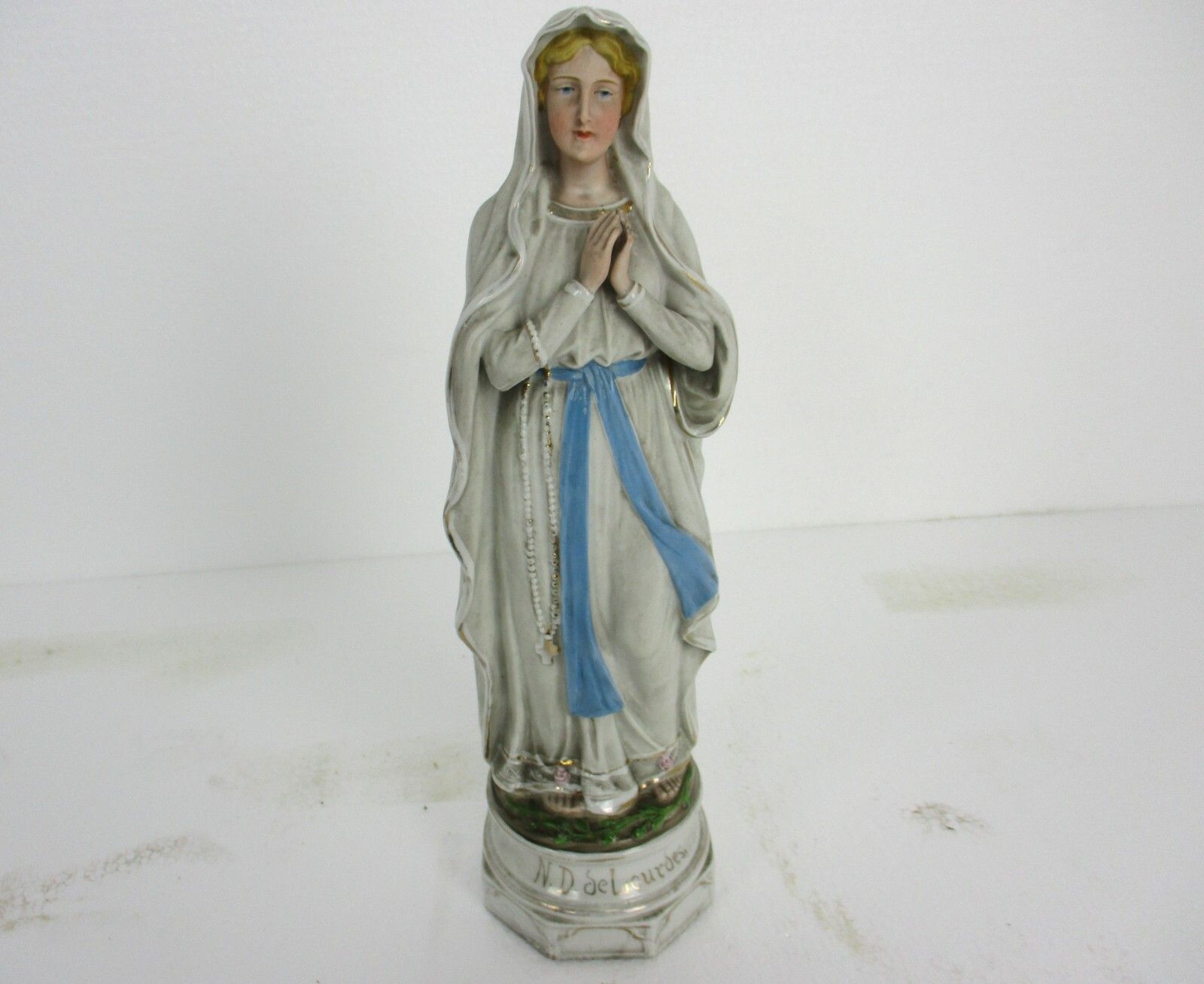 Vintage  Porcelain Bisque Statue Virgin Mary Our Lady Of Lourdes French 12.59" photo furniture