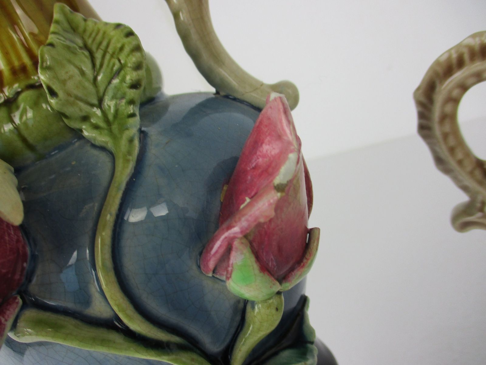 Set Of 3 French Barbotine Majolica Vases Planters Centerpiece Pitchers Art Nouve photo furniture