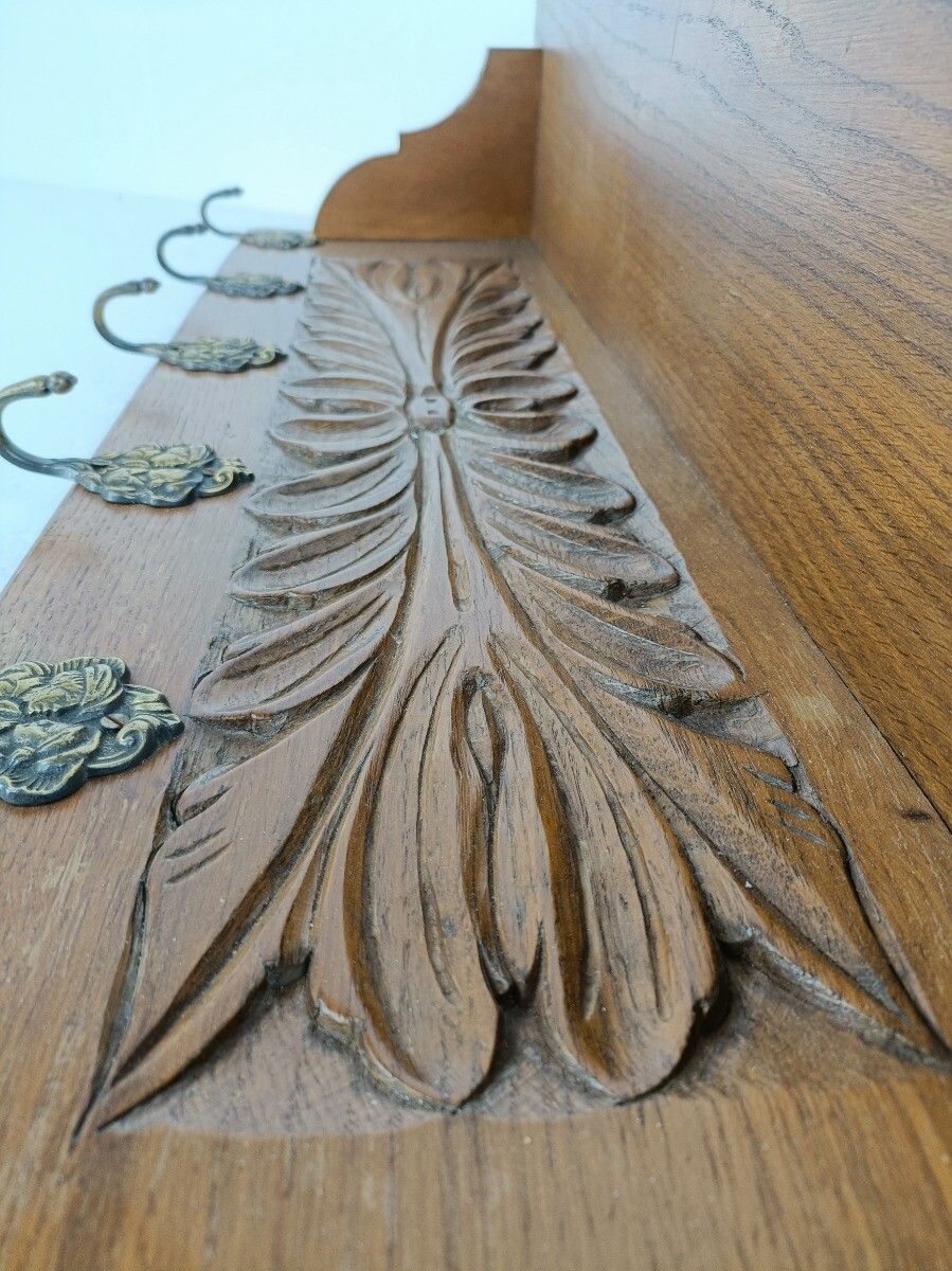 Hand Carved Wood Coat Hat Kitchen Hallway Rack Antique Heavy Beautiful photo vinterior