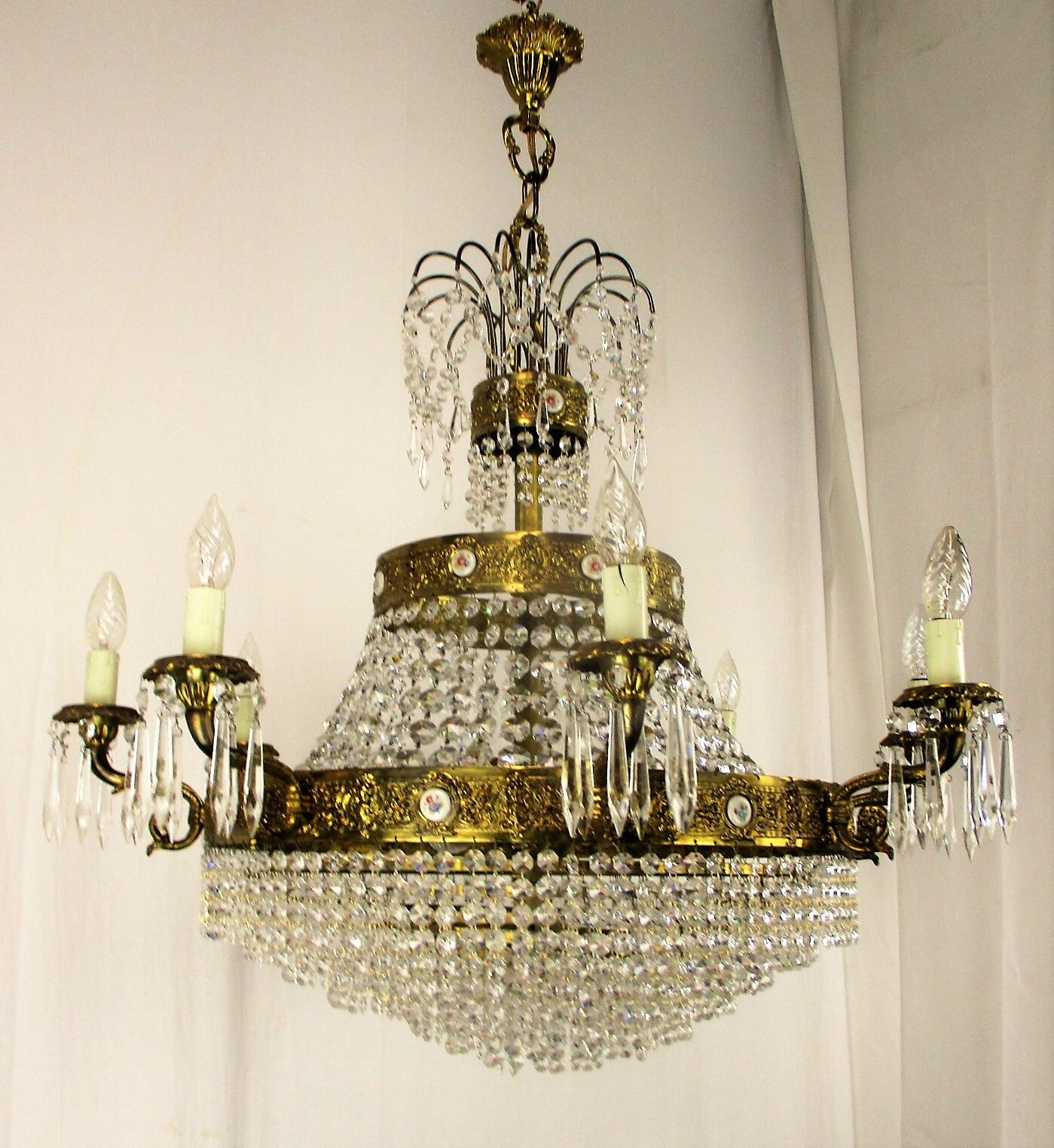 Huge Ballroom Wedding Chandelier Beaded Basket Crystal Prisms 17 Lights Limoges photo for sale