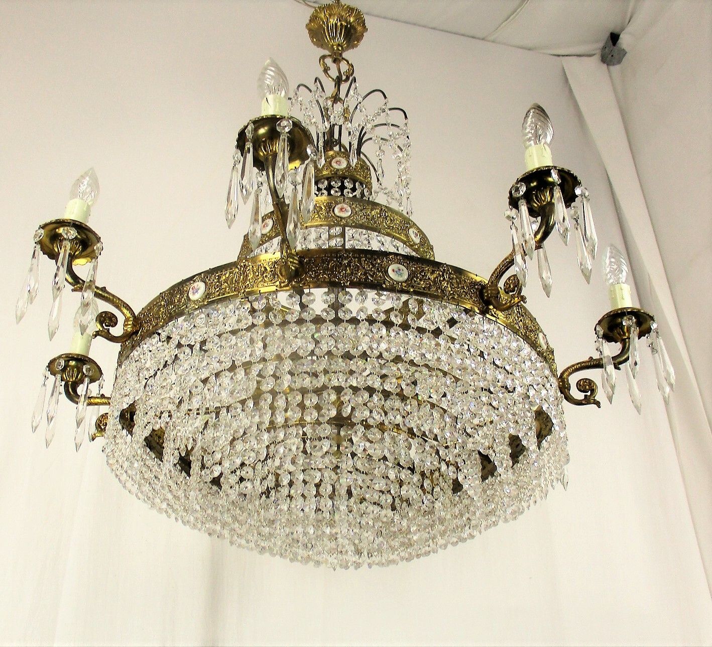 Huge Ballroom Wedding Chandelier Beaded Basket Crystal Prisms 17 Lights Limoges photo 1893.0