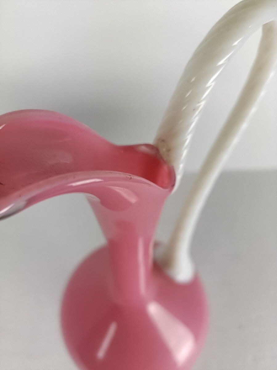 Itallian Pink White Opaline Cased Glass Ewer Pitcher Vintage Jar Vase Art Glass photo for sale