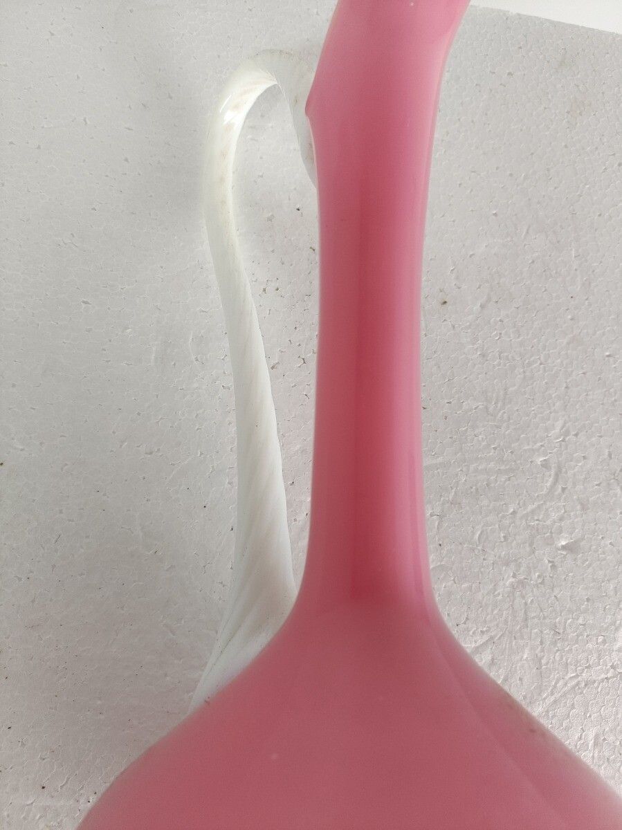 Itallian Pink White Opaline Cased Glass Ewer Pitcher Vintage Jar Vase Art Glass photo buy