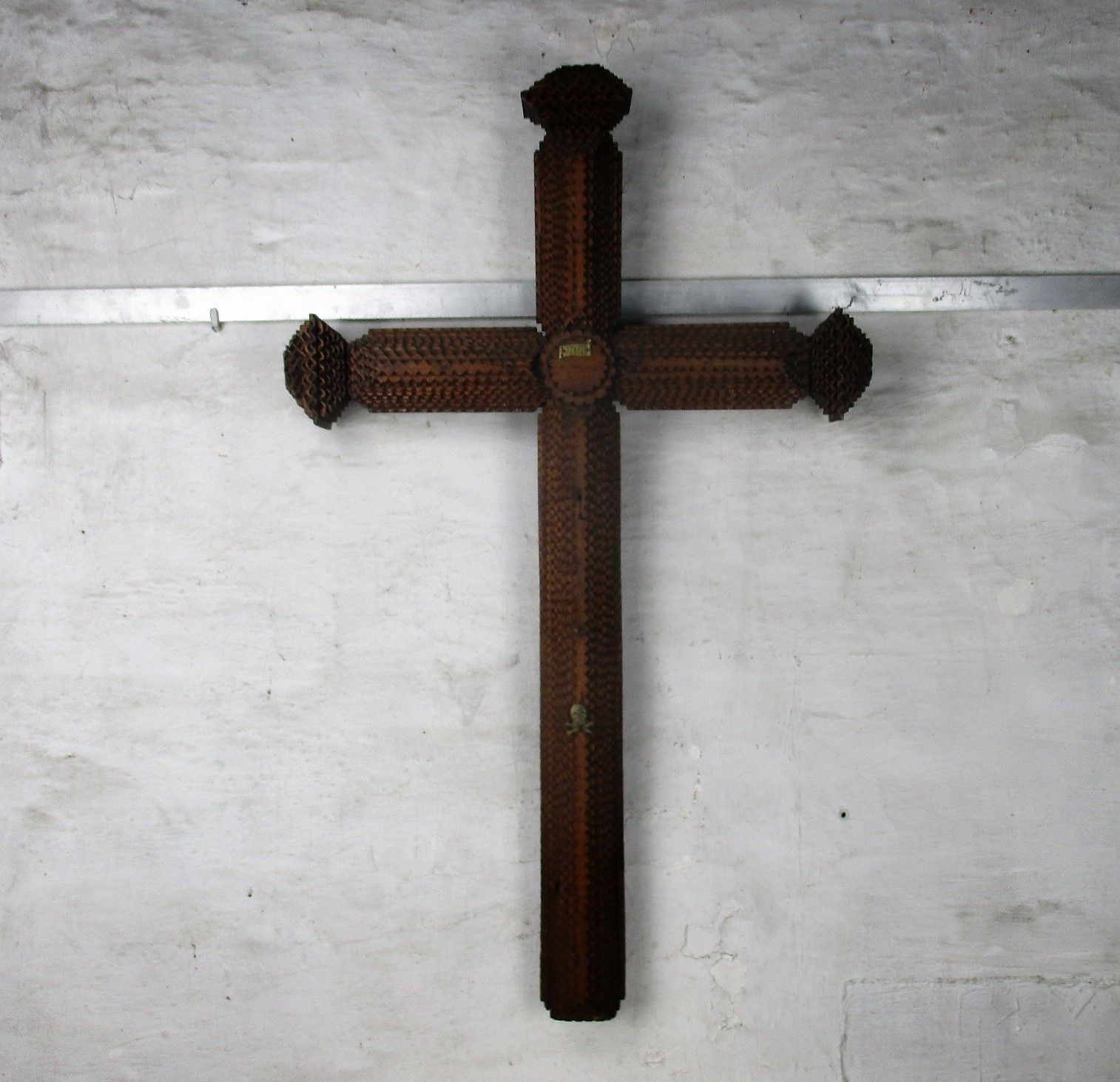 Xxxl Hanging Wooden Wall Crucifix Cross Folk Tramp  Church Art Extremely Htf 42" photo furniture