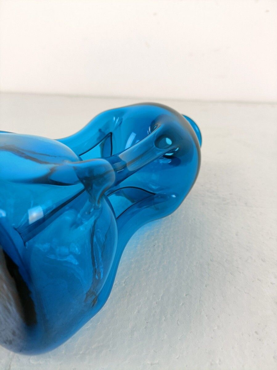Funky Shaped Blue Green Vintage Art Glass Bottle Vase Pop Art photo vintage