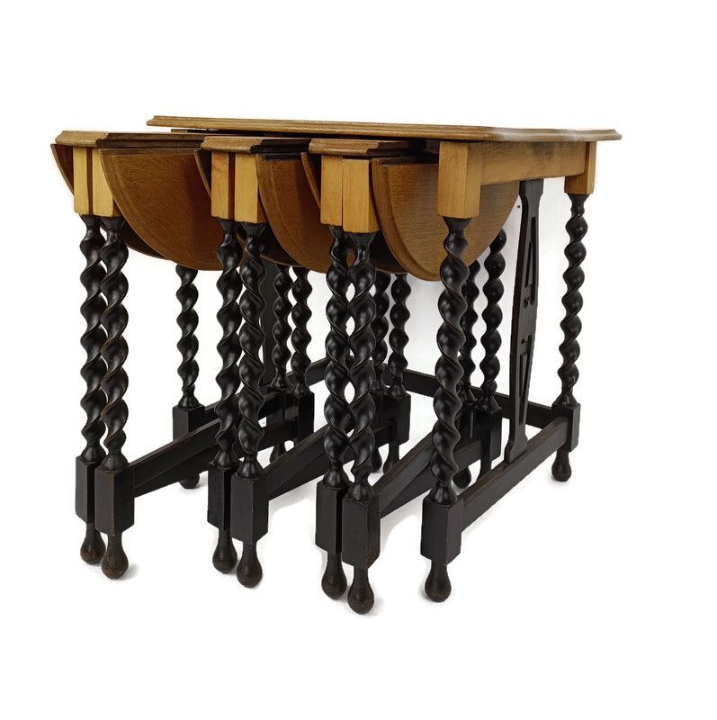 Barley Twist Set Wood Side Table Pedestal Plant Stand Pliable Set Of 4 Tables!!