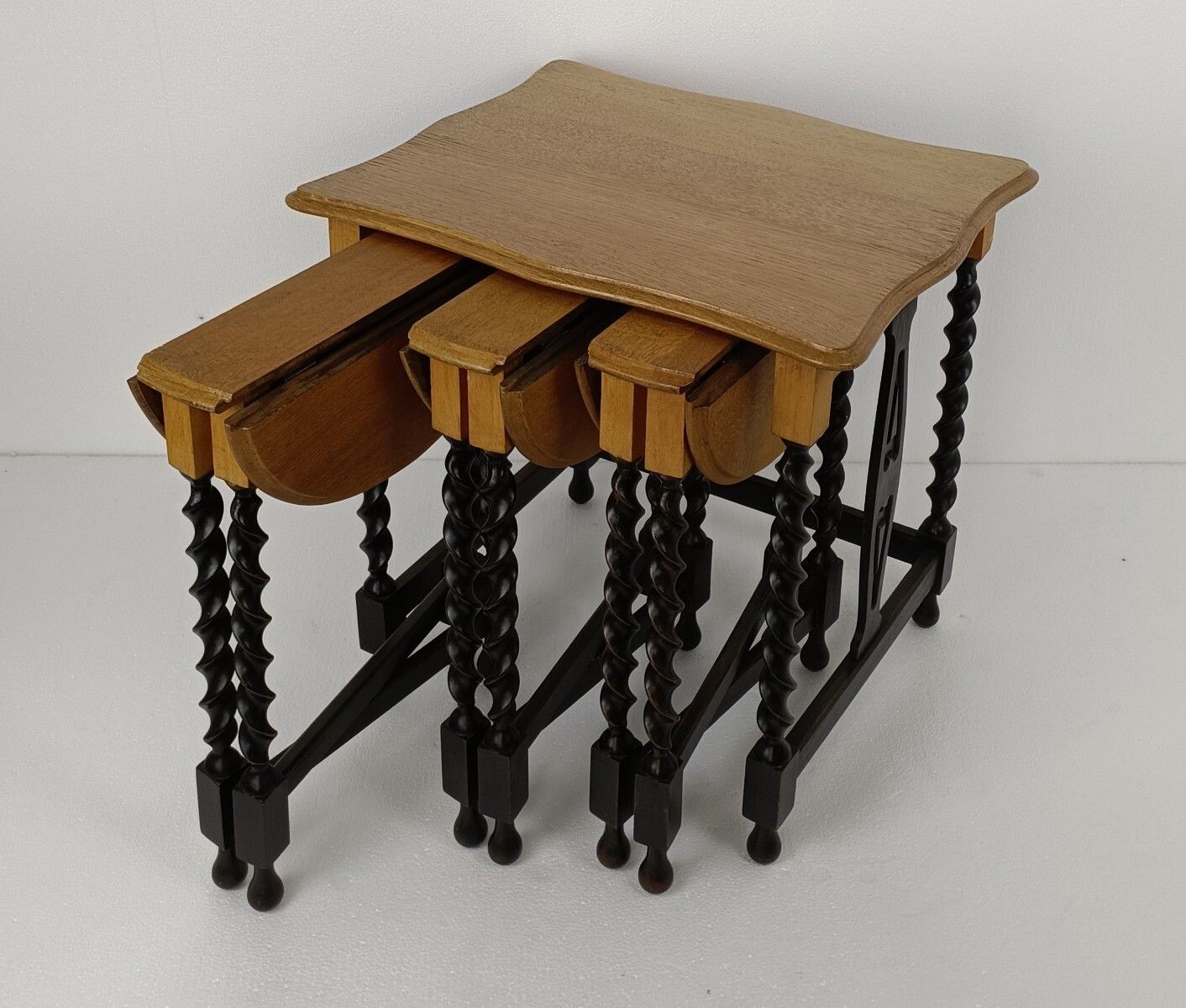 photo for sale Barley Twist Set Wood Side Table Pedestal Plant Stand Pliable Set Of 4 Tables!!