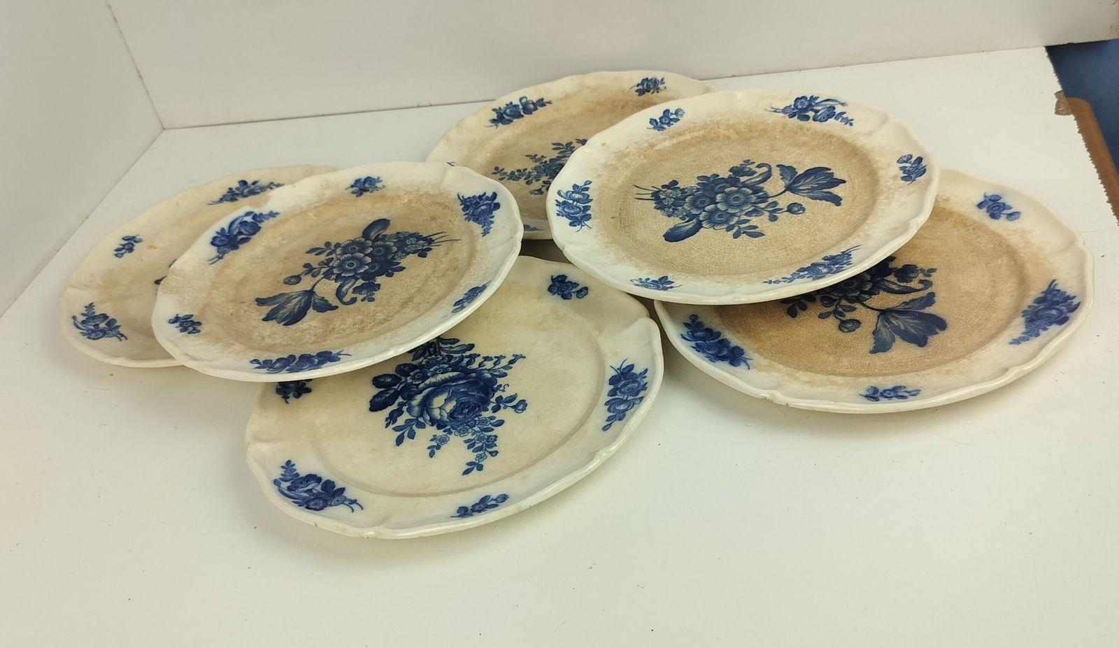 Antique 1900 Breakfast Plates 6  Pieces  Boch Mettlach Rare Blue Rose  Art Nouve photo furniture