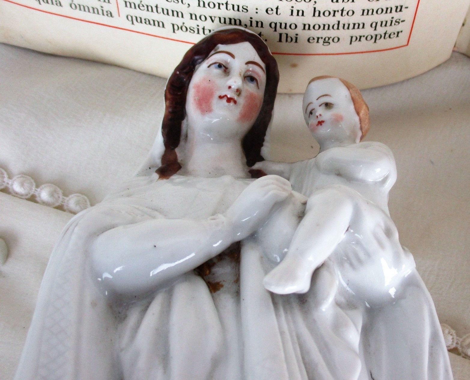 Large  Antique 1900  Vieux Paris Porcelain Bisque Statue Virgin Mary  11.81" photo vintage