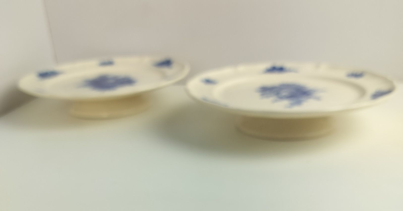 Antique 1900 Cake Stand Boch Mettlach Rare Blue Rose Pedestal Plate photo vinterior