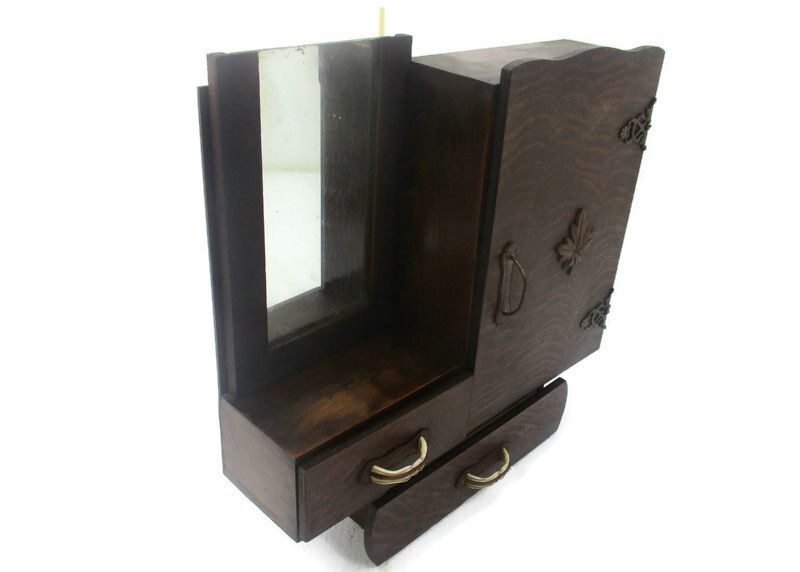 Furniture Art Deco Kitchen Apothecary Medicine Wall Bathroom Cabinet Wood Mirror  1920s photo
