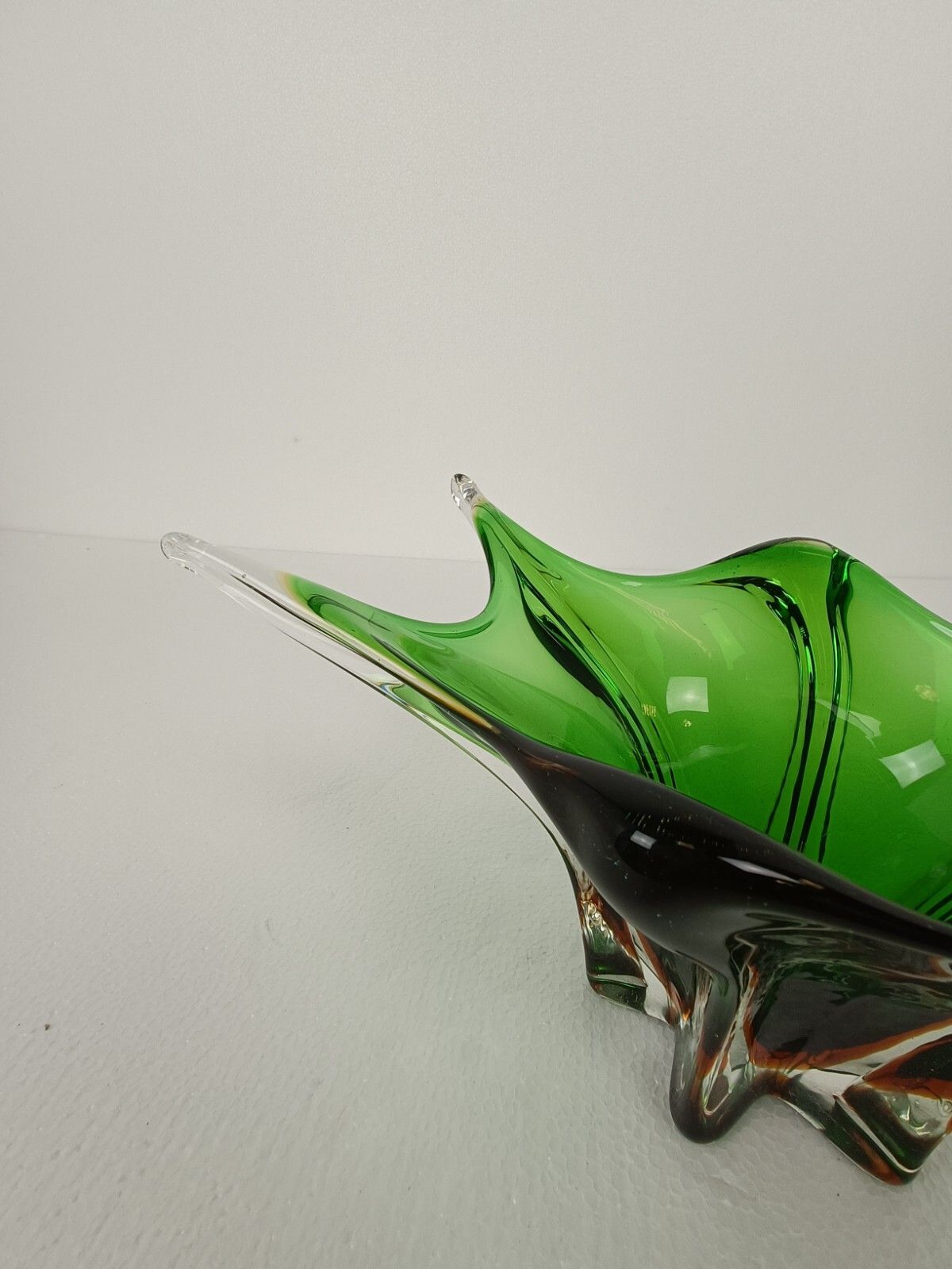 Italian Green Brown Bowl Dish Centerpiece Murano Seguso Art Glass Stunning Wow photo buy