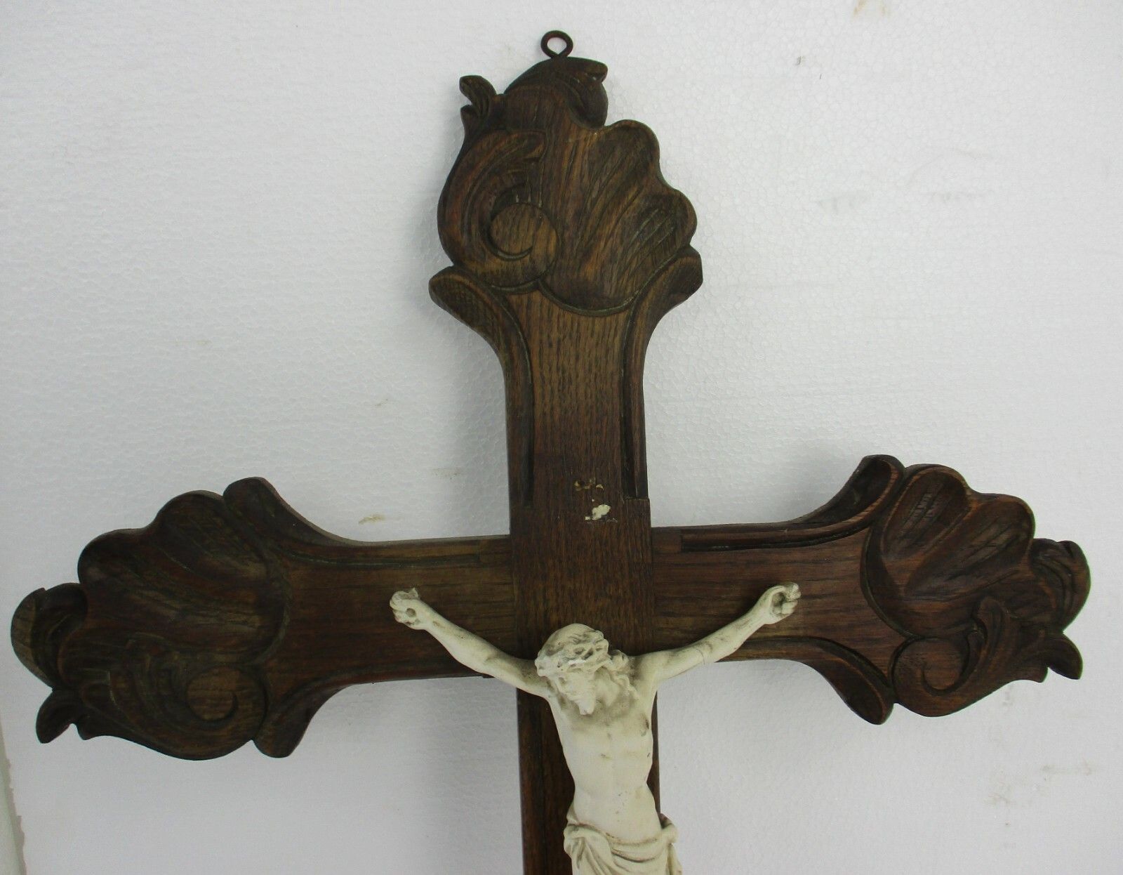 Wall Hanging Wooden Crucifix Cross Plaster Corpus Christi Jesus Christ Vintage photo furniture