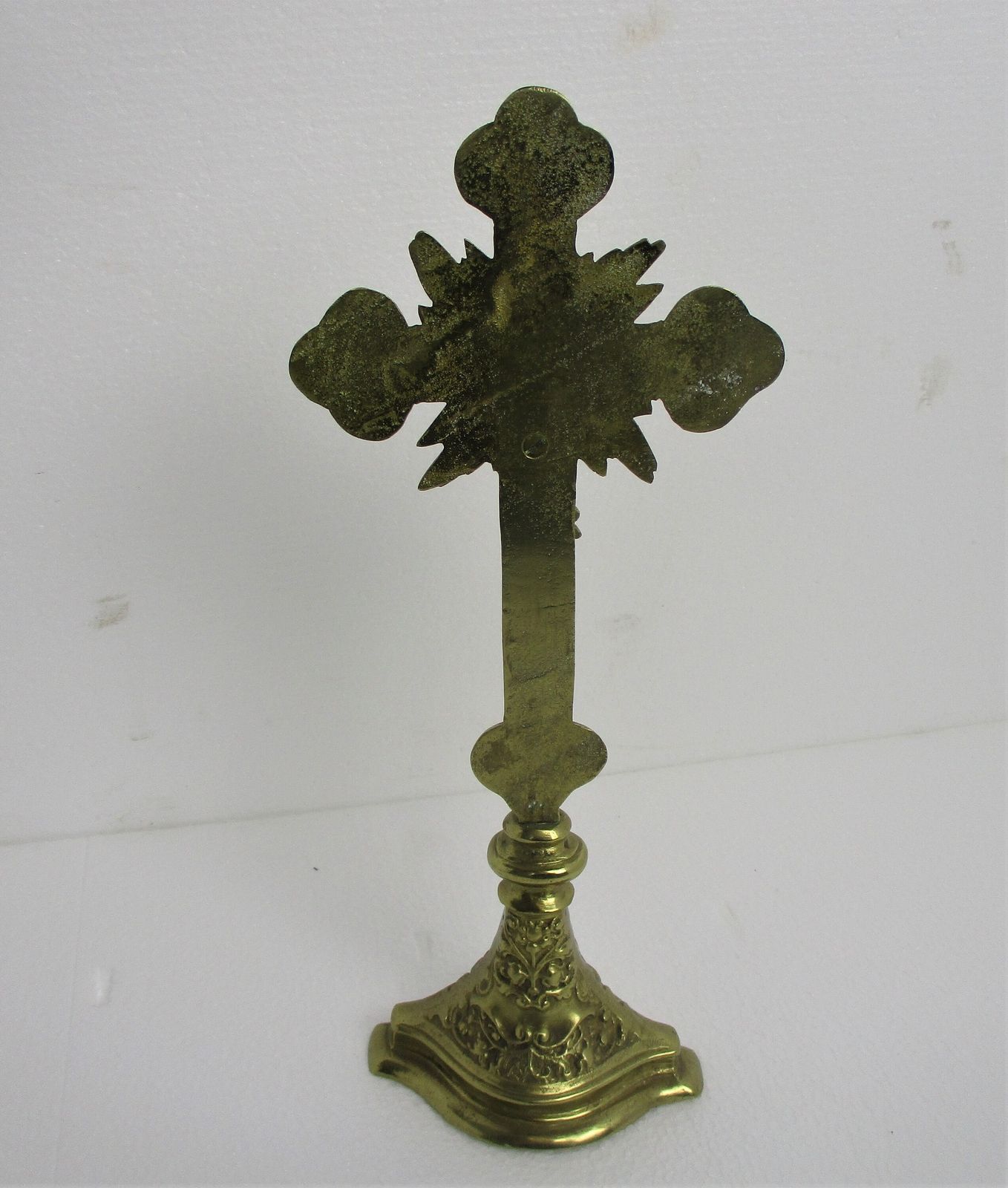 French Standing Altar Church Chapel Crucifix Cross Ornate Brass Fleur De Lis Bea photo buy