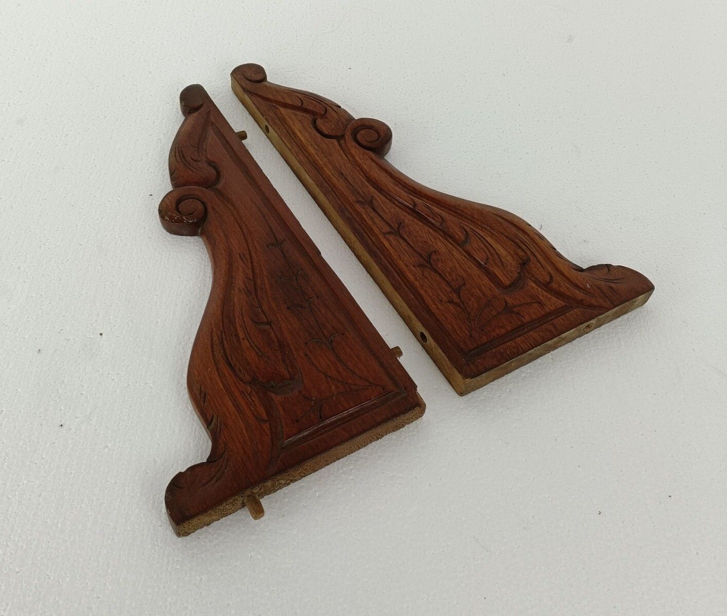 Pair French Corbels Hand Carved Wood  Pediment Ornate Finial Architectural Brack photo furniture