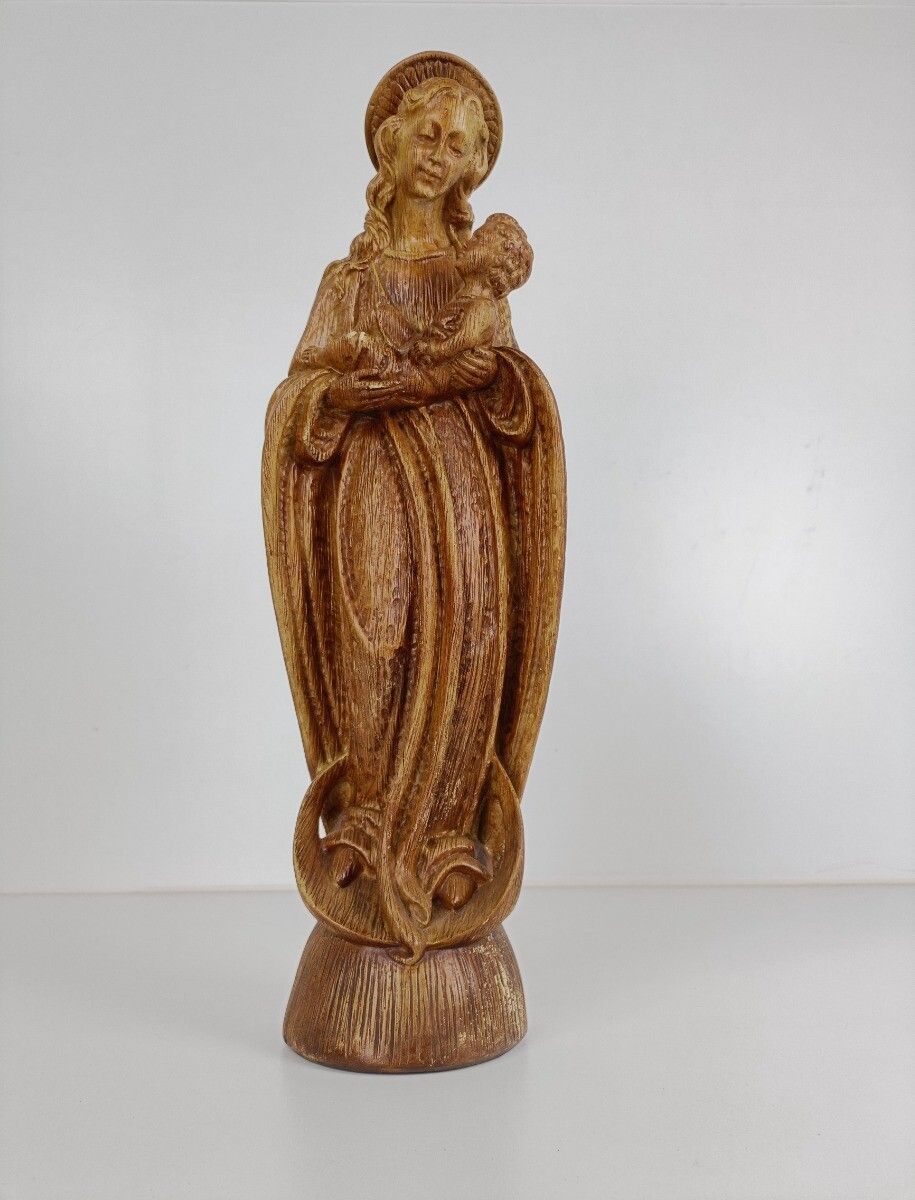 Large Art Deco Statue Our Lady Mary Madonna With Infant Jesus Plaster Antique photo furniture