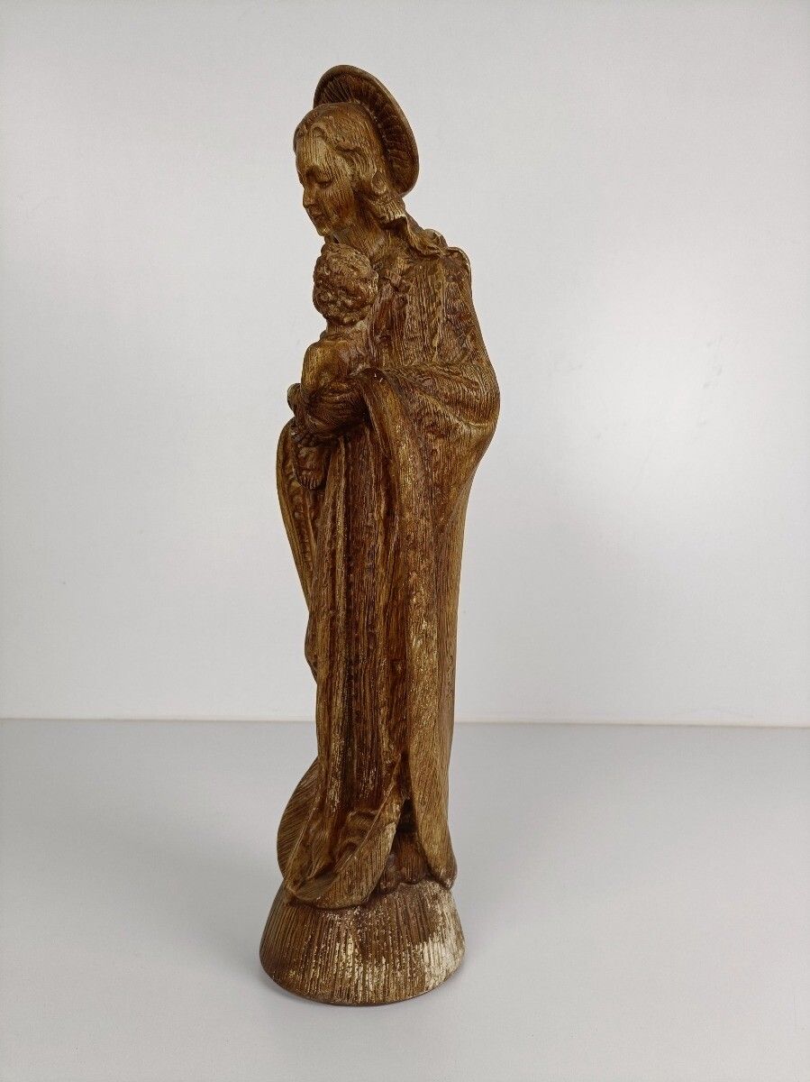 Large Art Deco Statue Our Lady Mary Madonna With Infant Jesus Plaster Antique photo buy