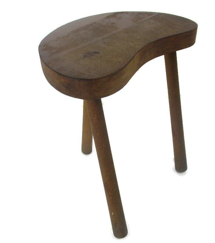 Vintage Hand Carved Wood  Milking Stool Pedestal Table Plant Flower Bonsai Stand
