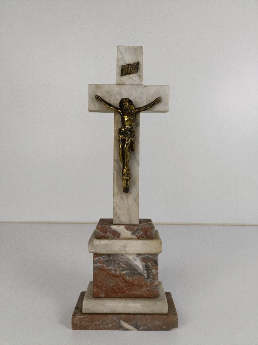 Antique Ornate Marble Onyx Jesus Christ Cross Cross Table Standing Crucifix  Chr photo furniture
