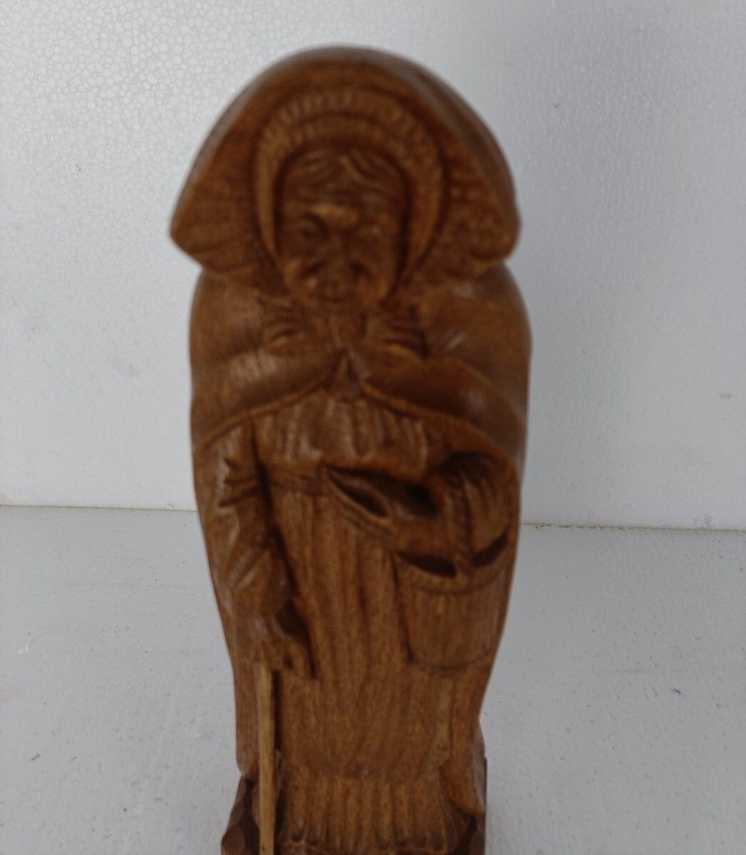 Hand Carved Figurine Statue Sculpture Old Lady With Cane photo furniture