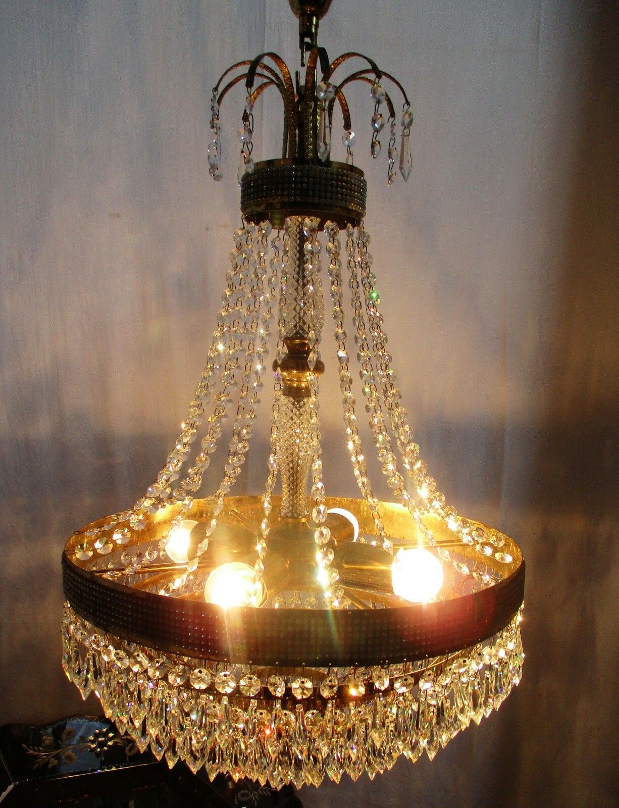 Wedding Chandelier Beaded Basket 6 Tier Crystal Prisms Hollywood Regency photo furniture