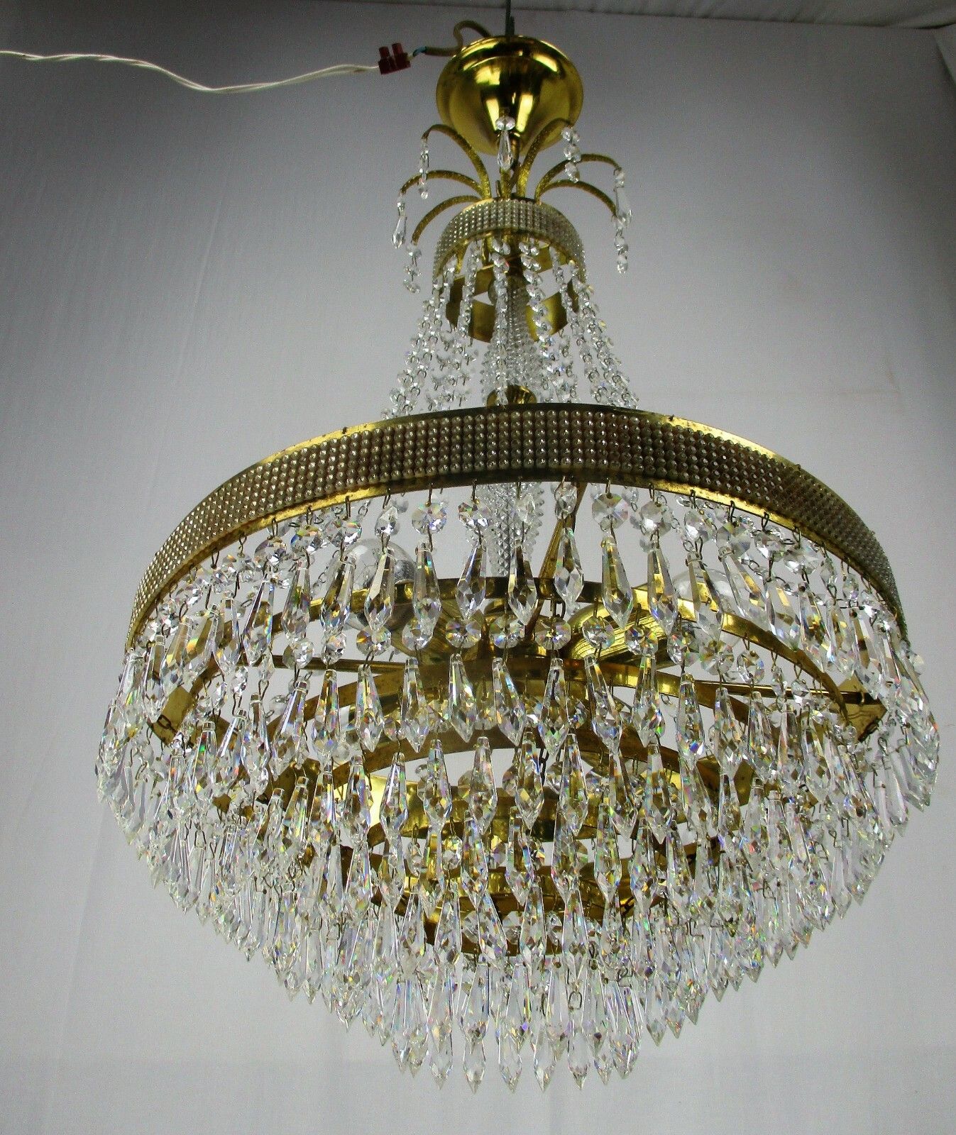 Wedding Chandelier Beaded Basket 6 Tier Crystal Prisms Hollywood Regency photo for sale