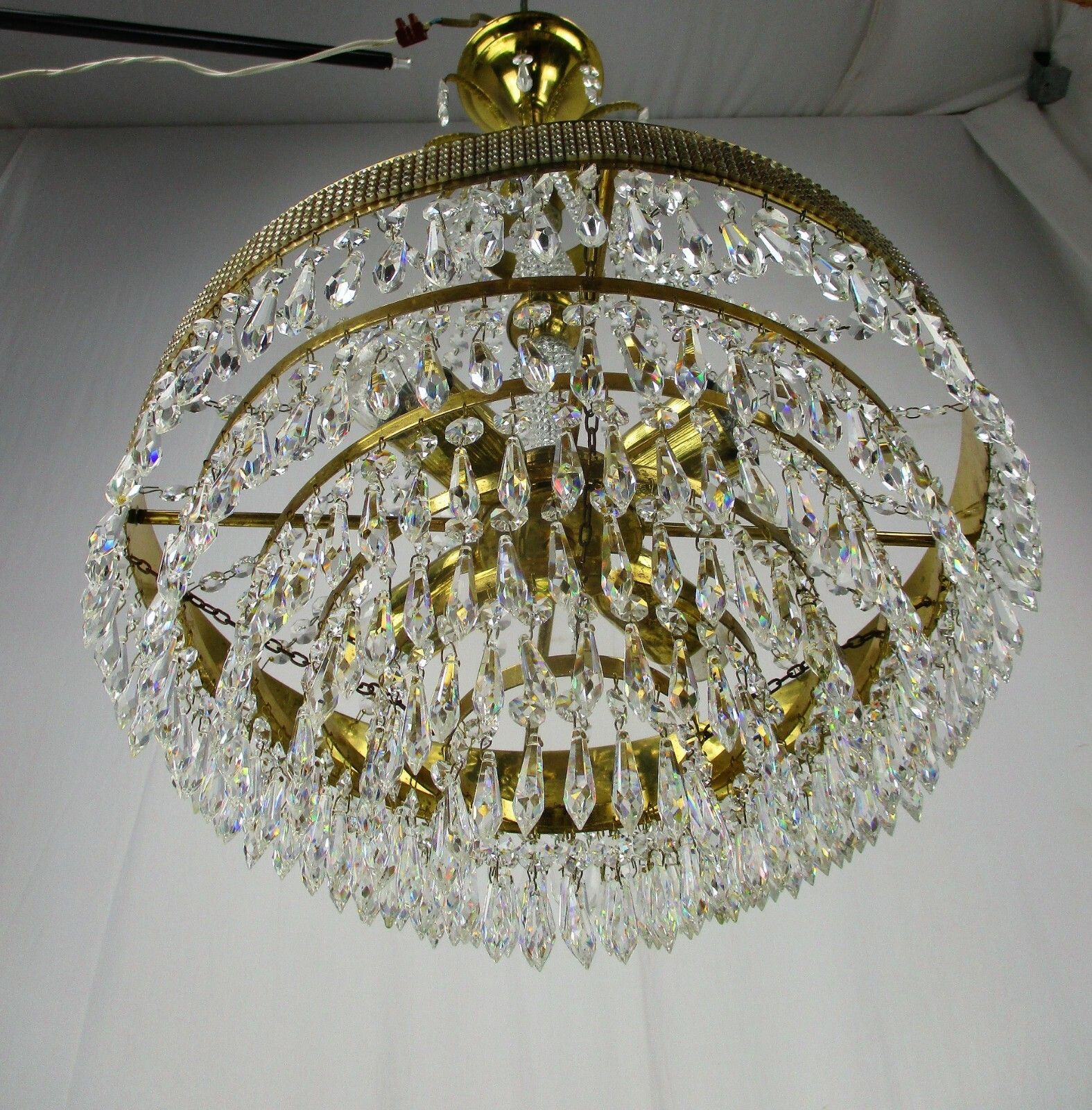 Wedding Chandelier Beaded Basket 6 Tier Crystal Prisms Hollywood Regency photo Lighting