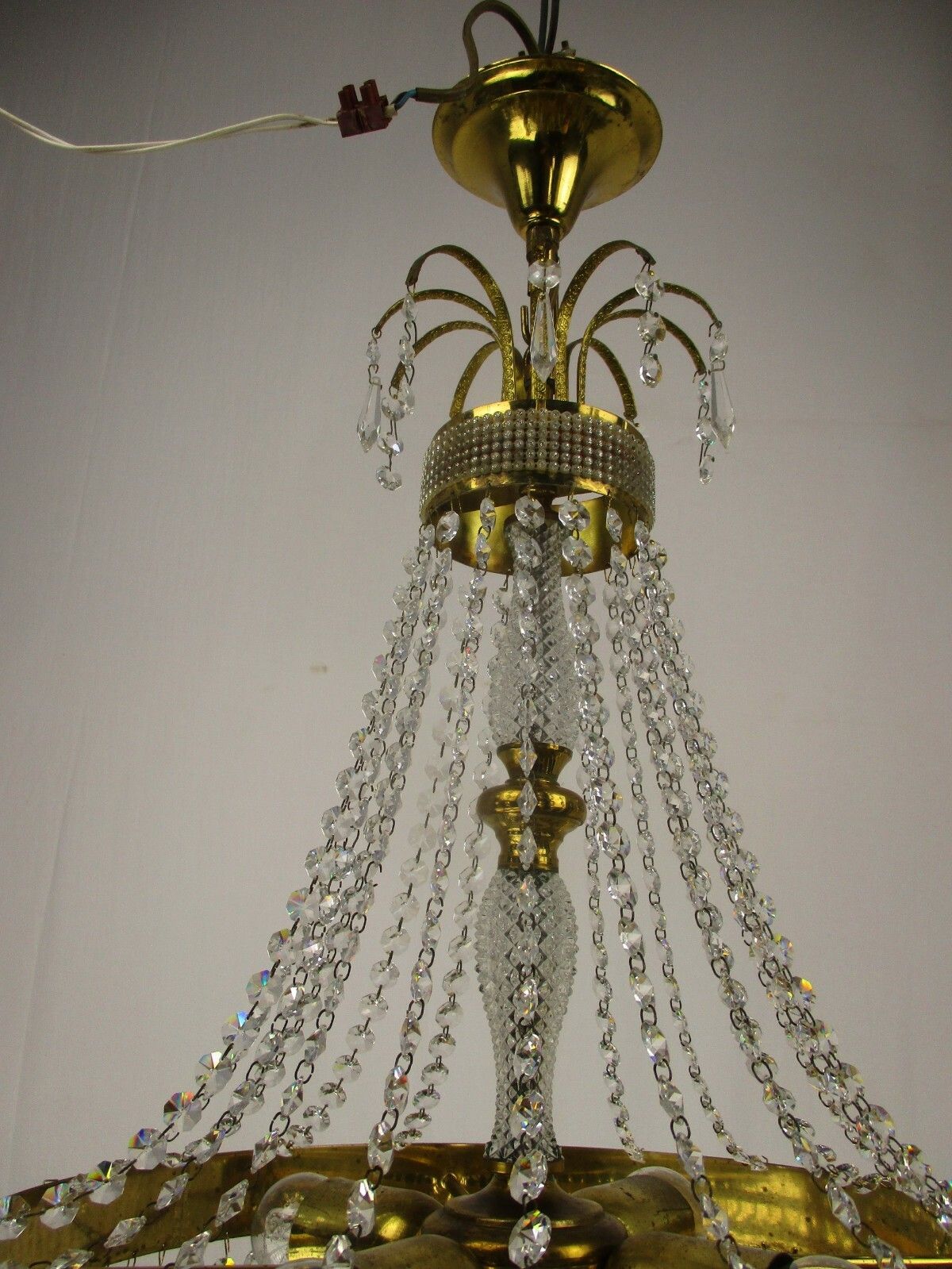 Wedding Chandelier Beaded Basket 6 Tier Crystal Prisms Hollywood Regency photo buy