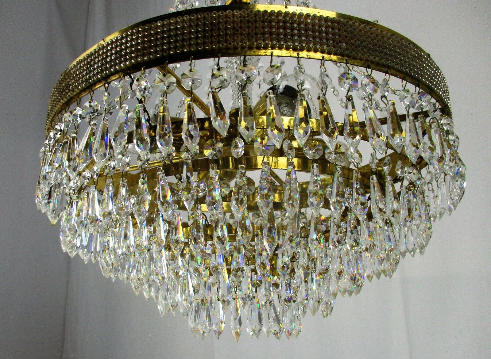 Wedding Chandelier Beaded Basket 6 Tier Crystal Prisms Hollywood Regency photo vintage
