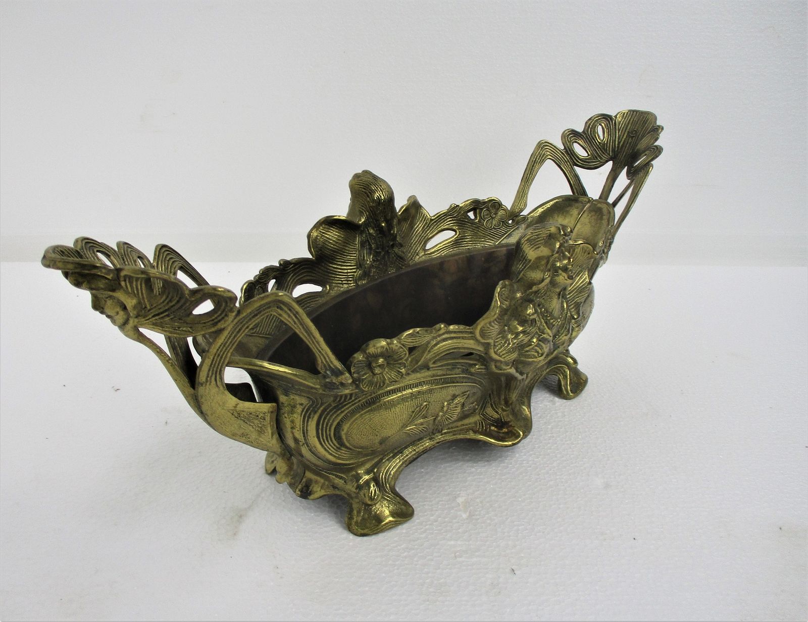 L Art Nouveau French Planter Jardinière Ornate Embossed Centerpiece Brass Merma photo for sale