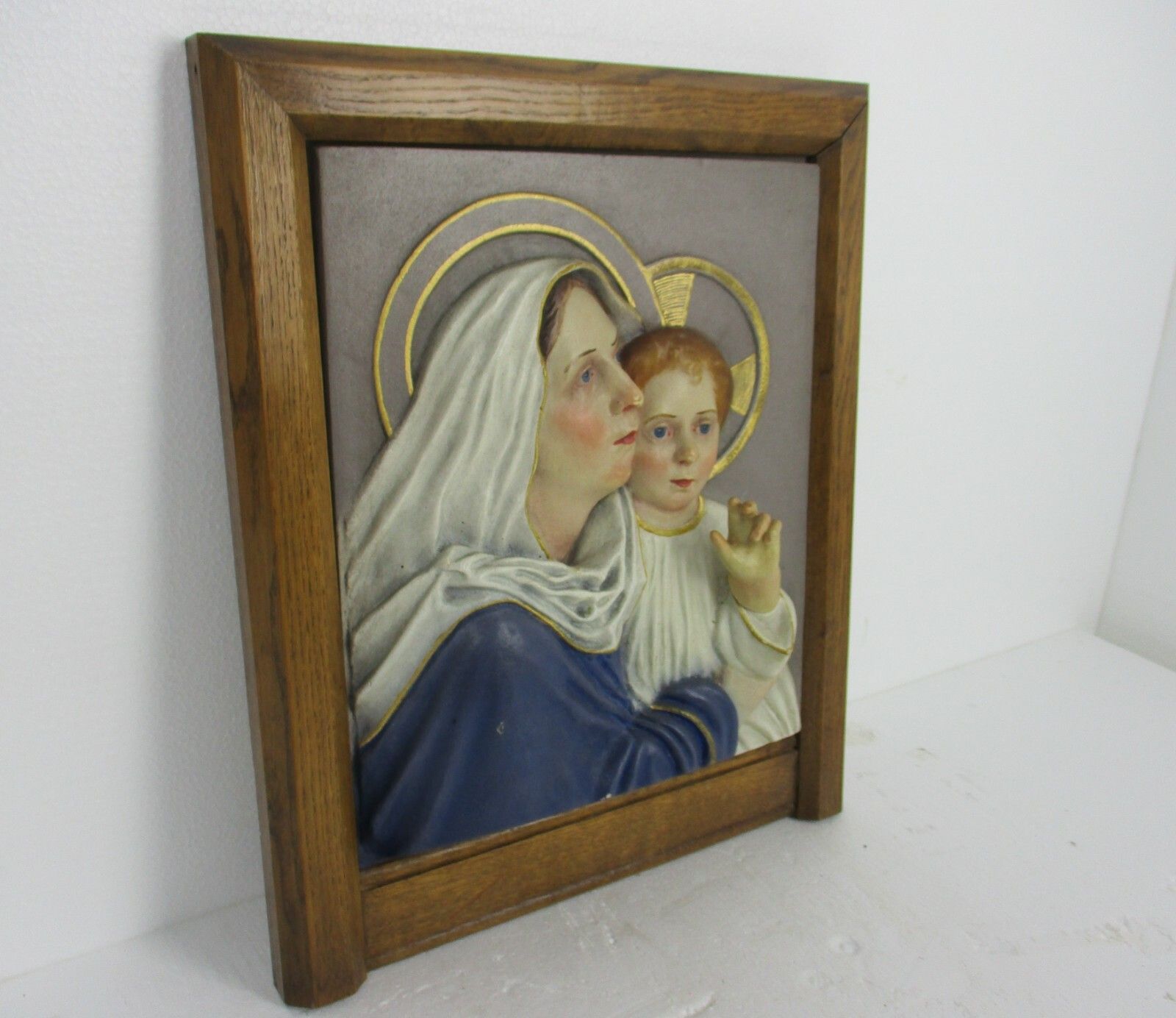 Wall Panel Bas Relief Tableaux Virgin Mary Infant Madonna Infant Plaster Wow photo furniture